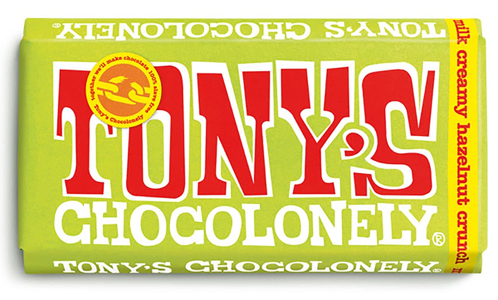 Tony's Chocolonely Milk Creamy Hazelnut Crunch Chocolate Bar - 180g, Milk Chocolate, Gift, Vegetarian - Belgian Fairtrade Chocolate