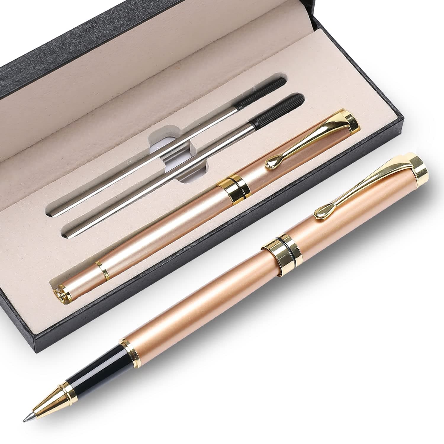 YIVONKA Luxury Ballpoint Pens Best Ball Pen Gift Set for Men & Women Professional Executive Office Nice BallPens Classy Gift Box Ballpoint Black Refill Line width 0.5mm (Rose Gold)