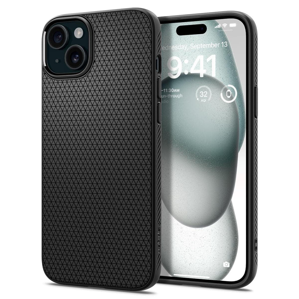 Spigen Liquid Air ACS06790 Case for iPhone 15, Shockproof, Thin, Strap Hole, Light, US Military Standard, 2-Layer, Lens Protection, Anti-Fingerprint/Scratch, Matte, Wireless Charging (Matte Black)