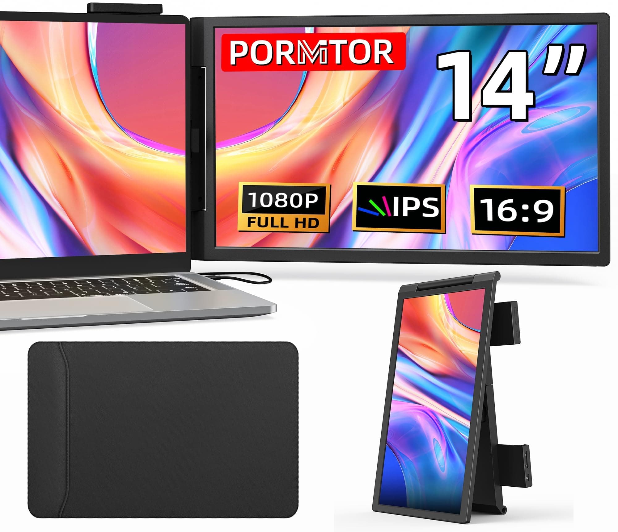 Laptop Screen Extender,14" FHD IPS 1080P Portable Monitor for Laptop Mini HDMI/Type-C Laptop Monitor Extender