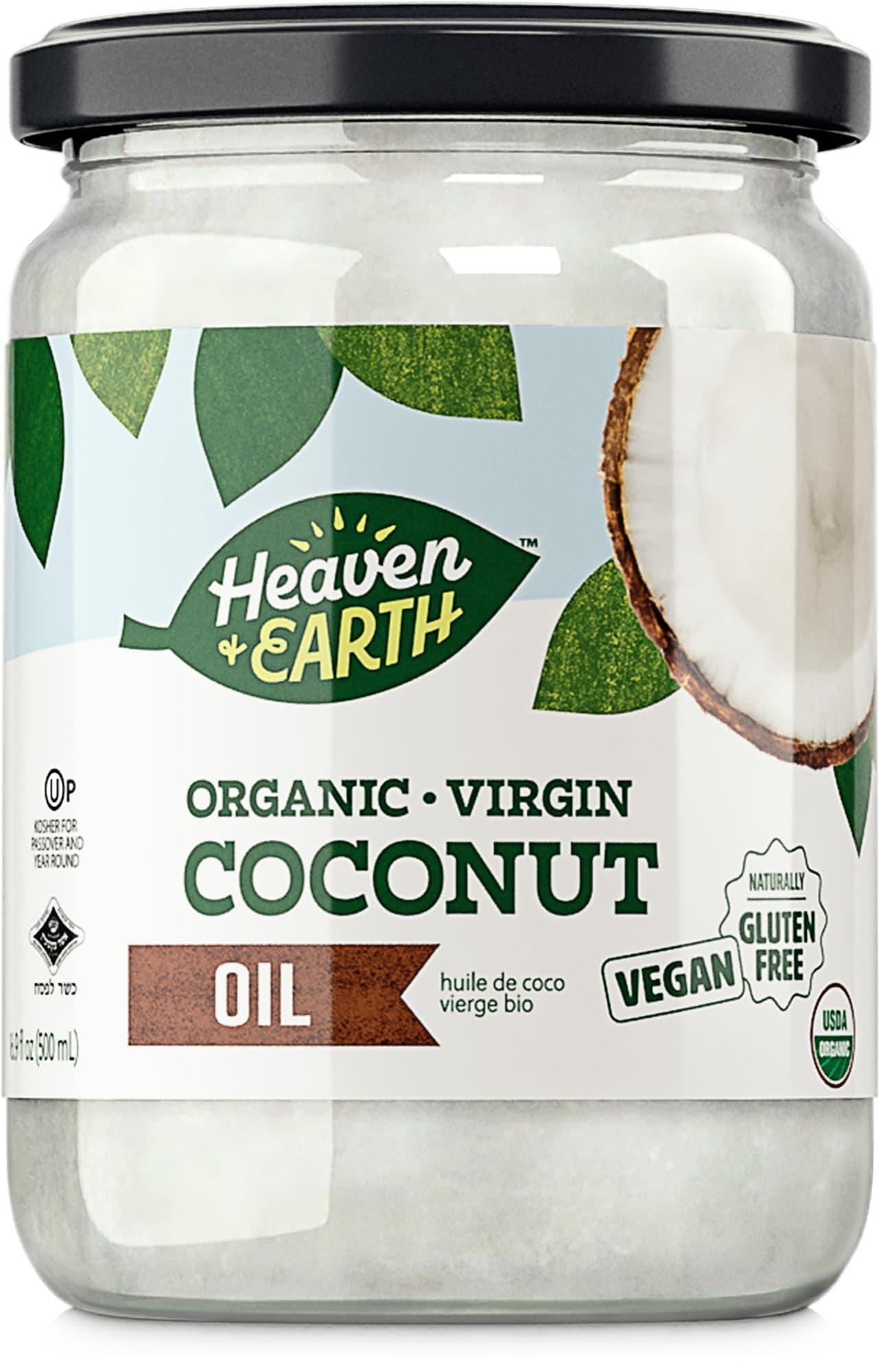 USDA Organic Unrefined Virgin Coconut Oil, 16oz | Glass Jar | Cold Pressed | Coconut Oil for Cooking, Hair & Skin | Kosher