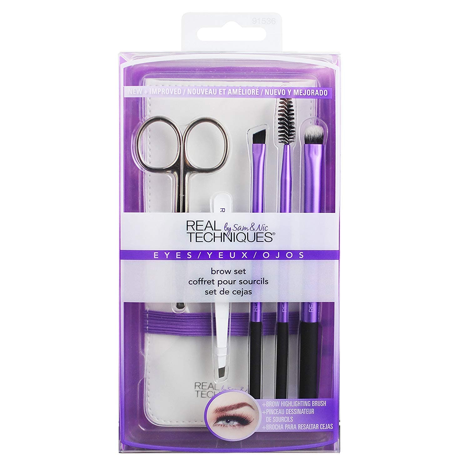 Real Techniques Brow Make-Up Brush set (includes tweezers), Pack of 1