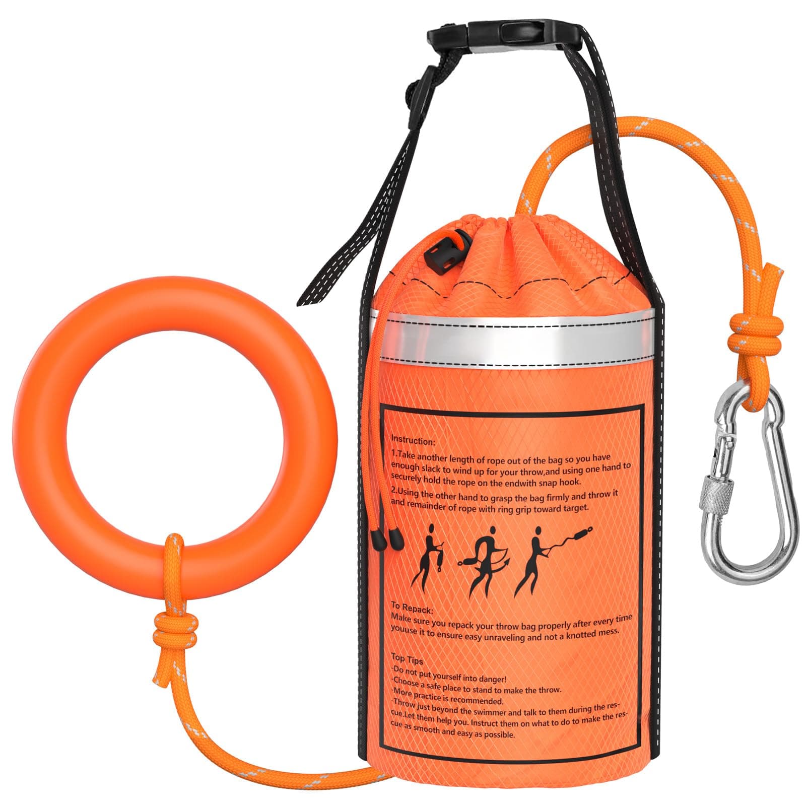 NTR Water Rescue Throw Bag with 50/70/98 Feet of Rope in 3/10 Inch Tensile Strength Rated to 1844lbs, Throwable Device for Kayaking and Rafting, Safety Equipment for Raft and Boat