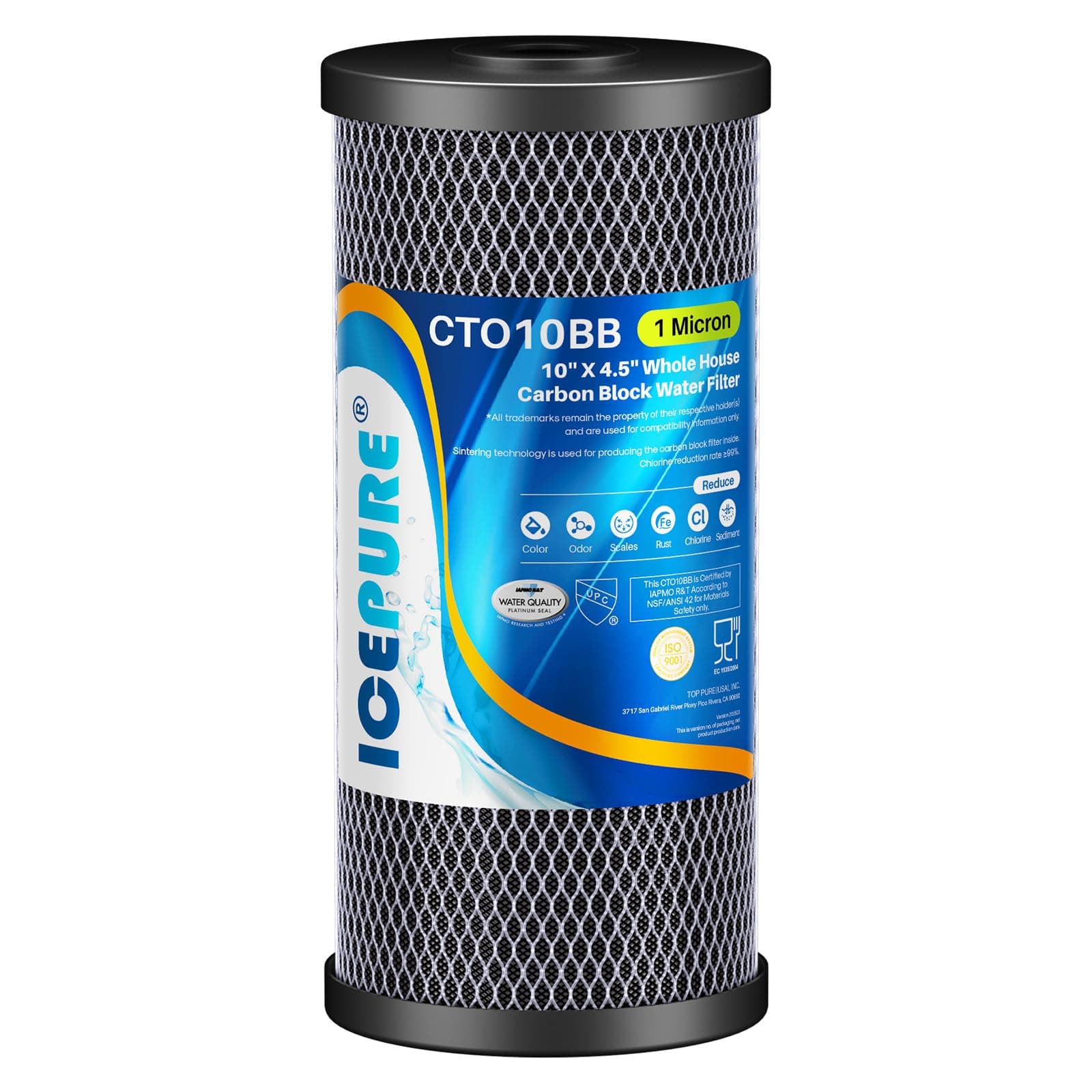ICEPURE 10"X4.5",1 Microns Whole House Sediment Activated Carbon Water Filter Compatible with Dupont WFHDC8001,EP Series,EPM Series,CB-BB-10, GE FXHTC, GXWH40L, GXWH35F, GNWH38S, CTO10BB,1PACK