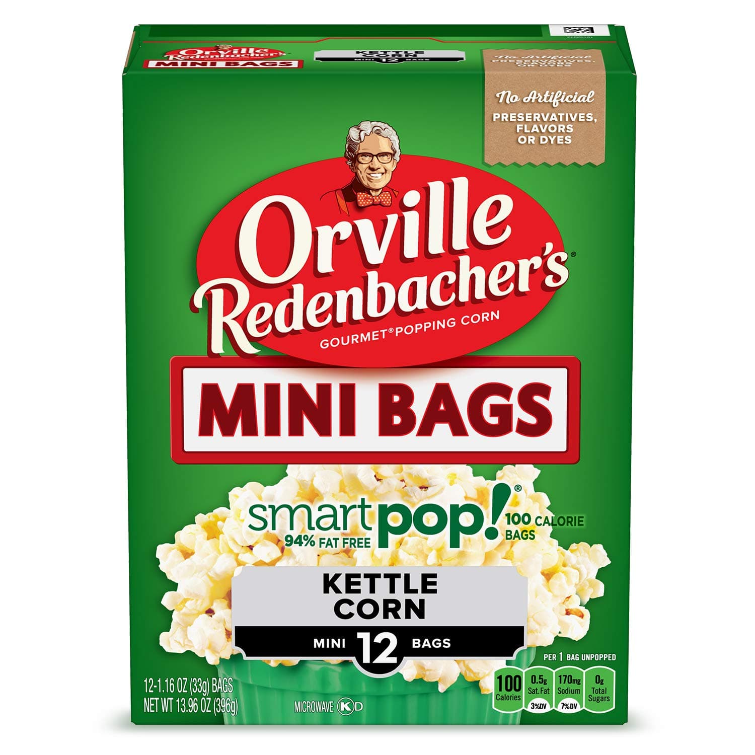 Orville Redenbacher’s Microwave Popcorn, SmartPop! Kettle Corn, 4g Fiber Per Serving, 1.2 oz., 12-Count
