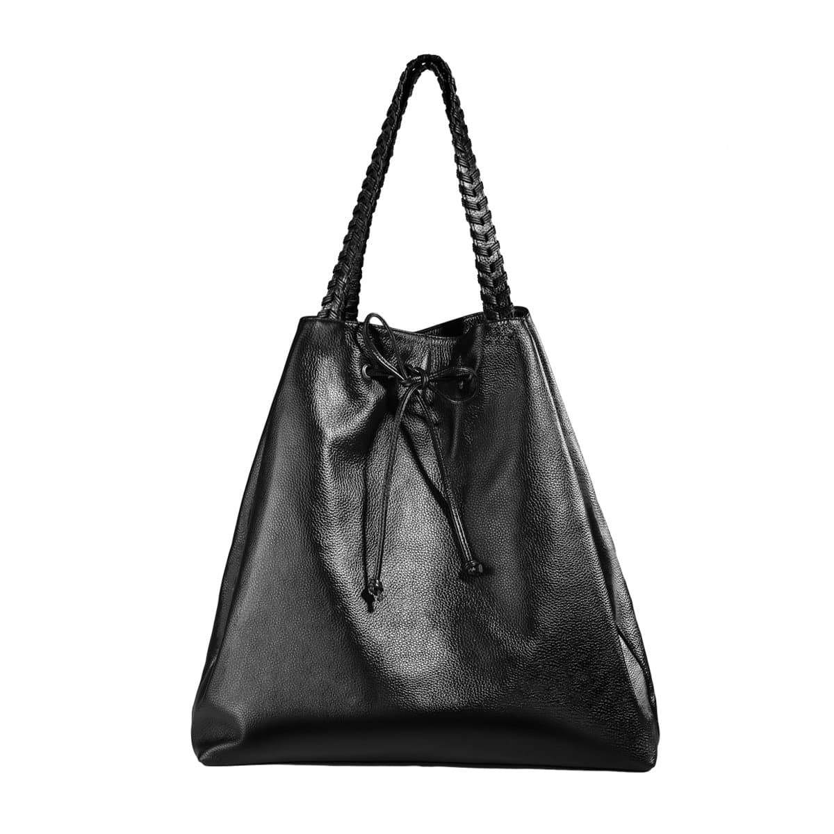 Safelake Black Leather 16.5" Large Tote Handbag Shoulder Bag Drawstring Hobo Bag