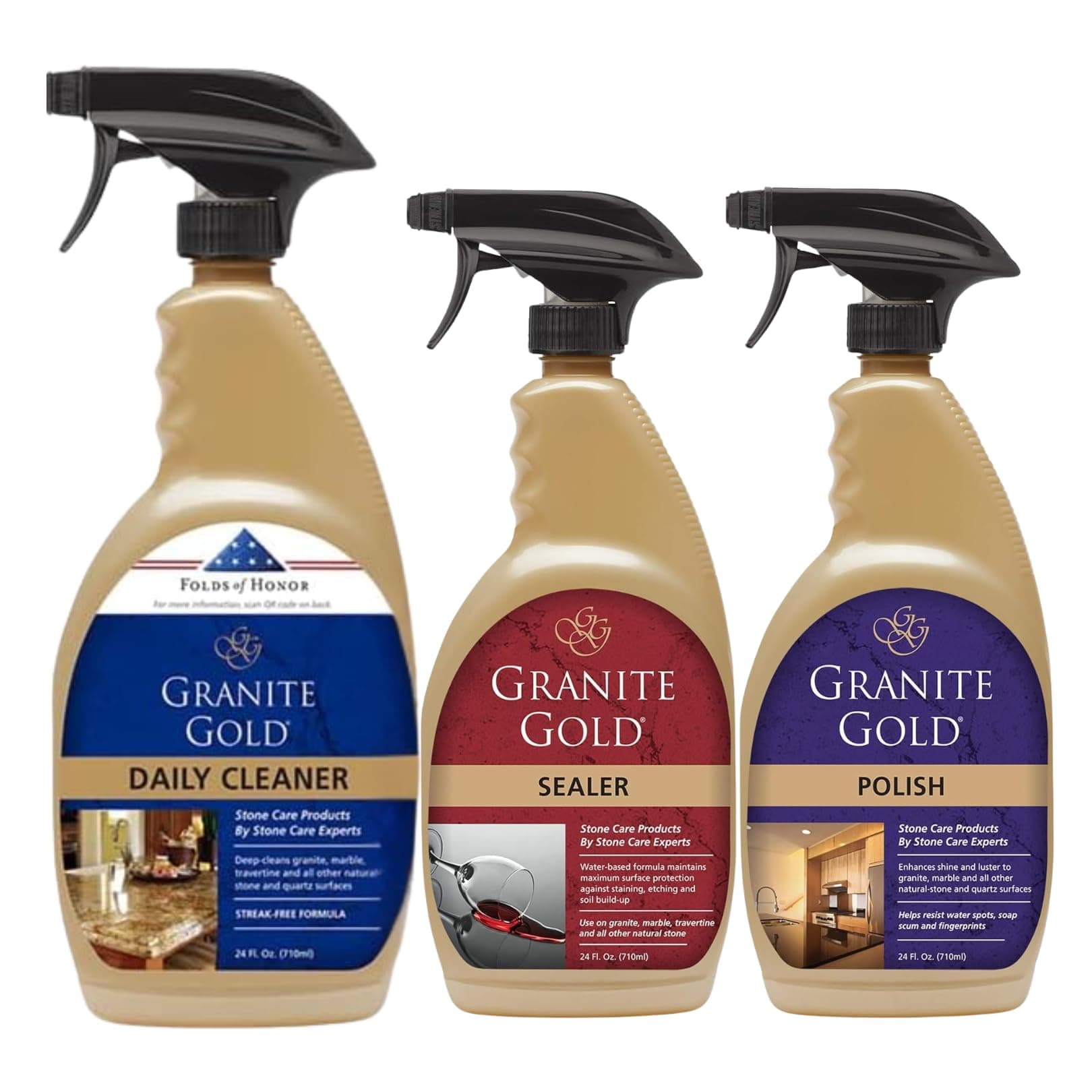 Daily Cleaner, Sealer & Polish for Granite, Marble & Natural Stone Surfaces, 32, 24 & 24 Fl Oz