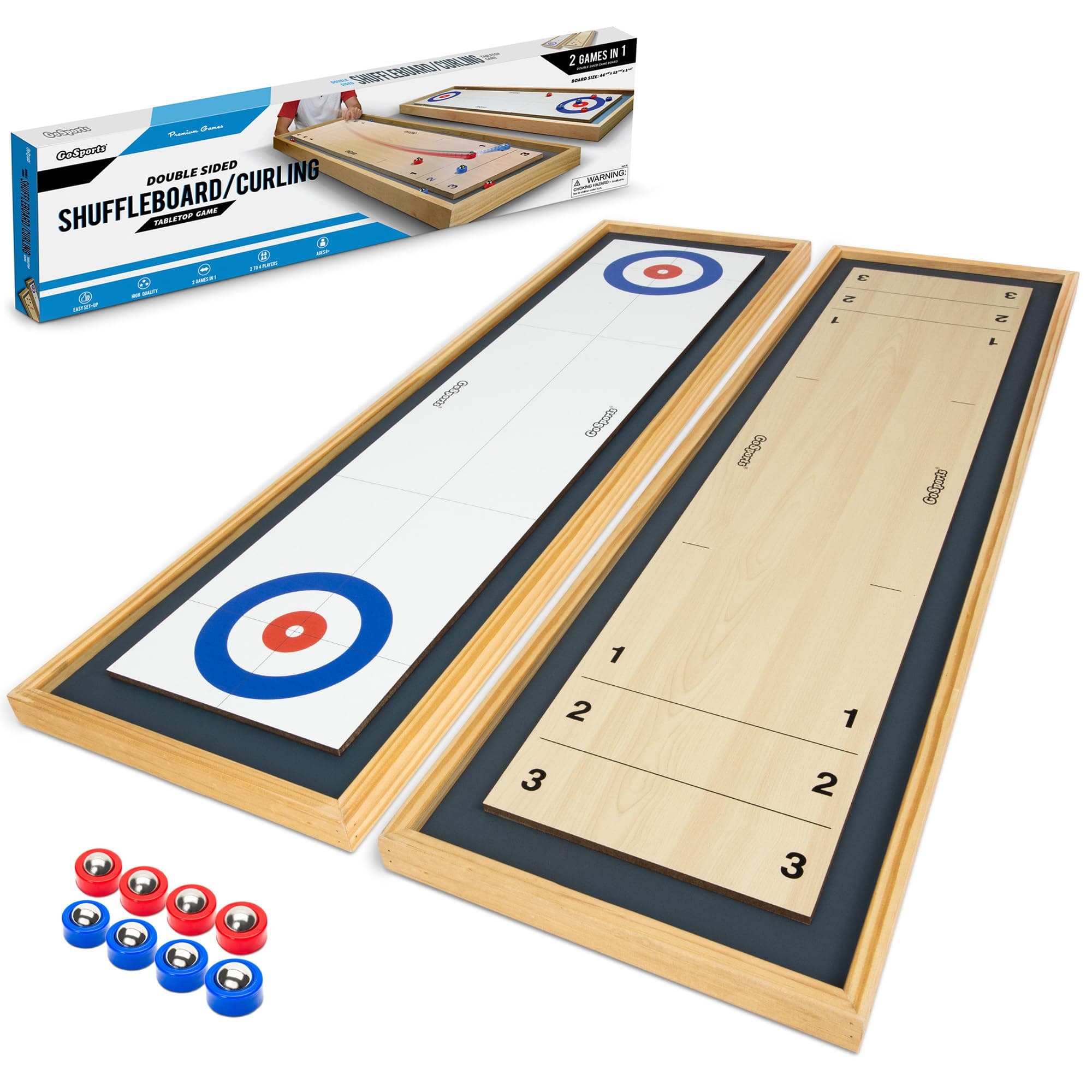GoSports Shuffleboard and Curling 2 in 1 Board Games - Classic Tabletop or Giant Size - Choose Your Style