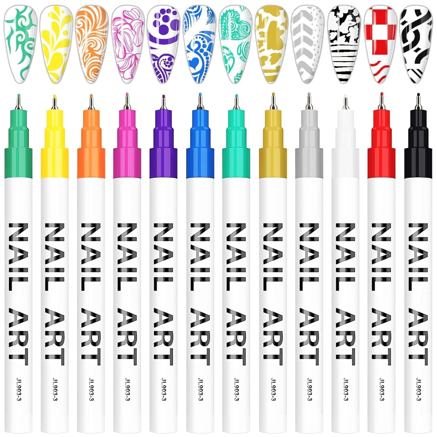 Kalolary 12pcs 3D Nail Art Pens Set Nail Graffiti Drawing Pen Nail Polish Pens Fine Tip Manicure Tools for Painting Nails DIY Nail Art Beauty Adorn for Women Girls (B)
