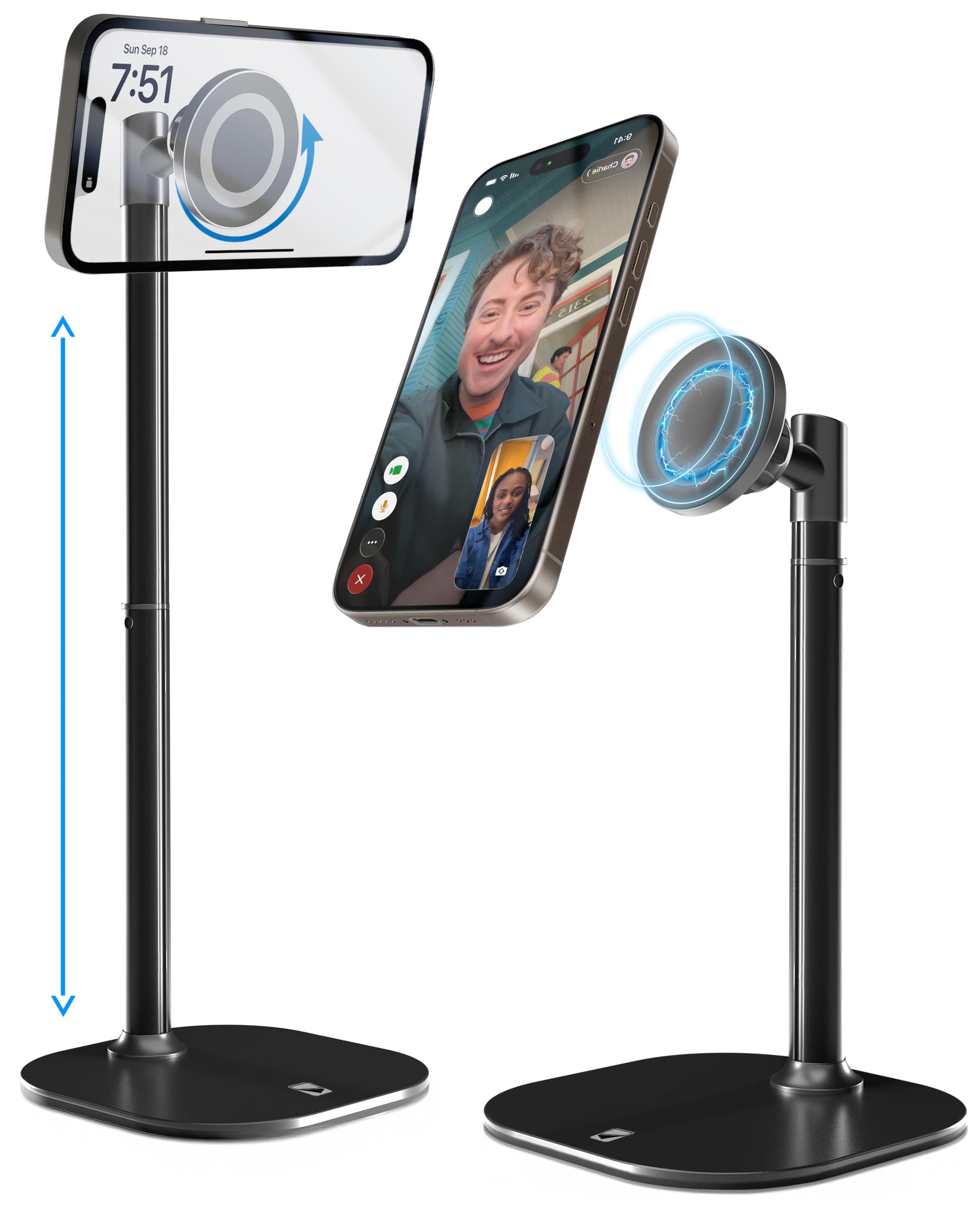 COOPER MagStand, Adjustable Magnetic iPhone Stand for Desk & Phone Holder for Video Recording, Compatible with MagSafe, Stand for iPhone 17 Pro Max, 16/15/14/13/12, Small Mag Safe Tripod (Black)