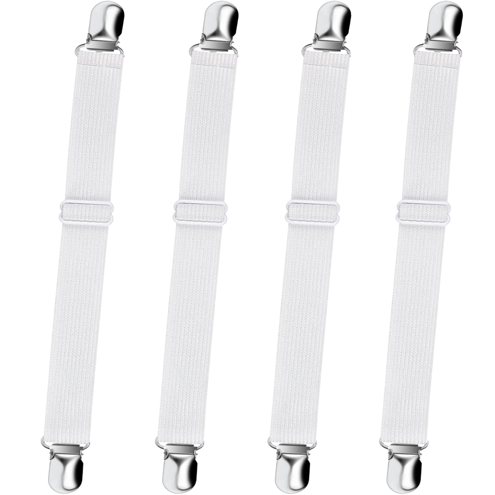 SopitoBed Sheet Fasteners, 4pcs Adjustable Elastic Sheet Straps Heavy Duty Bed Sheet Grippers Suspenders for Mattresses Fitted Sheets Flat Sheets, White