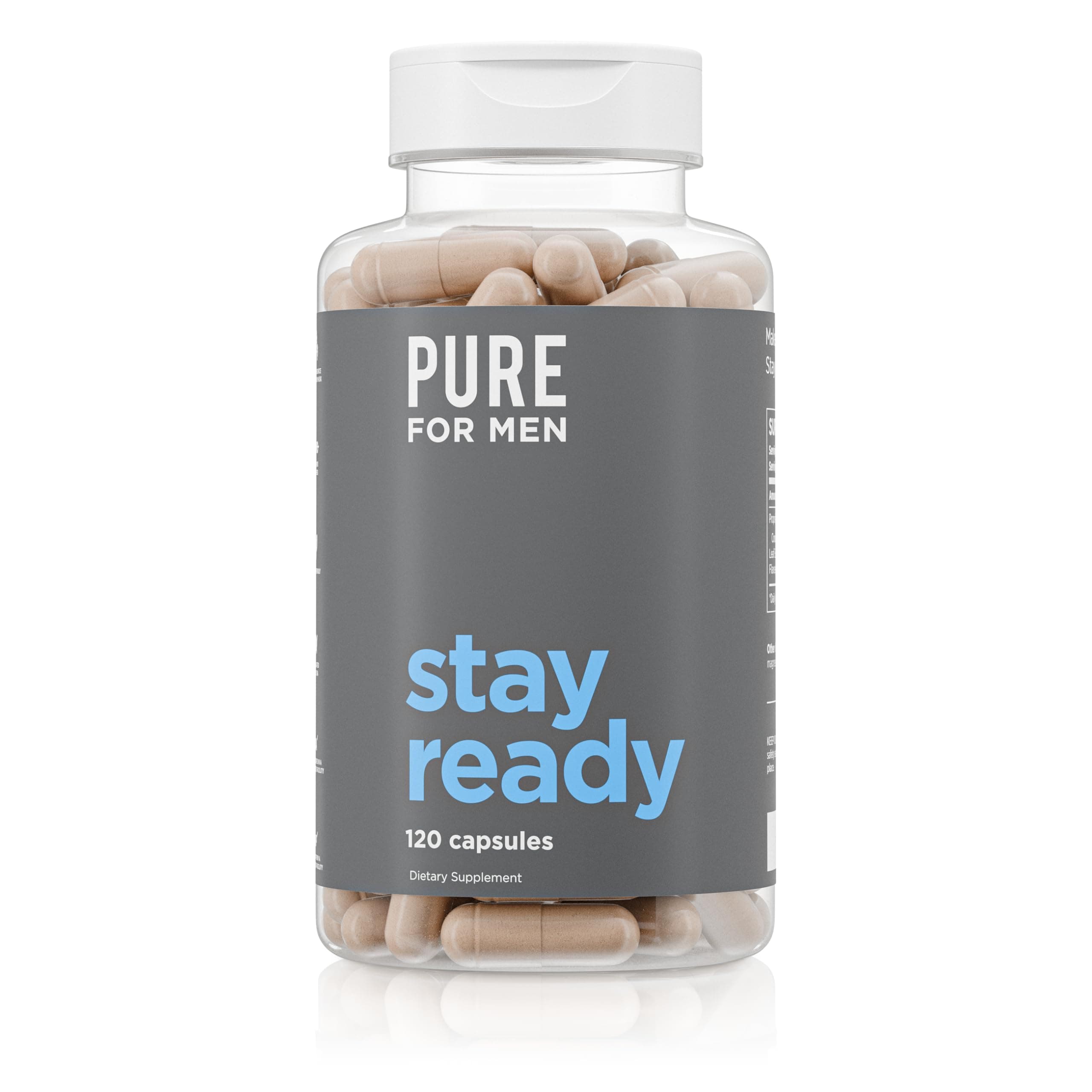 Pure for Men Original Vegan Cleanliness Stay Ready Fiber Supplement | Helps Promote Digestive Regularity | Psyllium Husk, Aloe Vera, Chia Seeds, Flaxseeds | Proprietary Formula | 120 Vegan Capsules