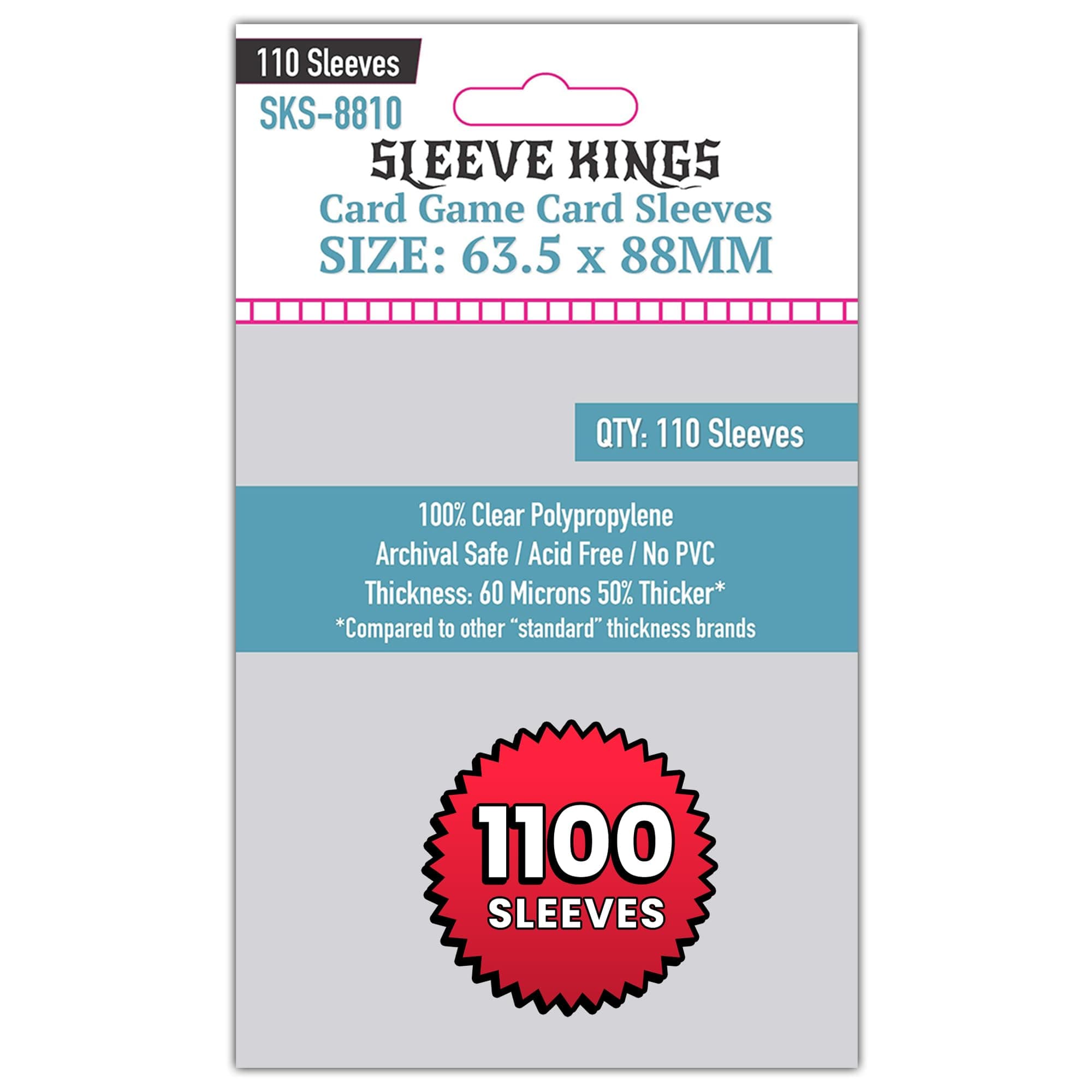 Sleeve Kings Card Game Card Sleeves 63.5 x 88 mm (10x110 Pack, 1100 Sleeves)