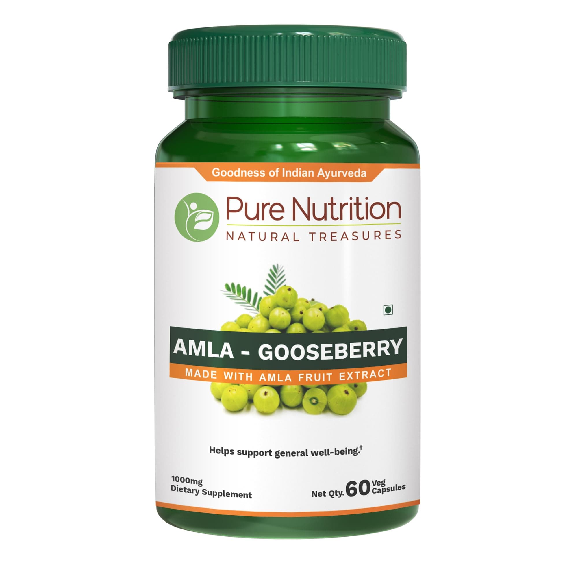 Pure Nutrition Amla Extract 1000mg per Serving. (Equivalent to 8000mg Amla Fruit Powder) Non GMO | 60 Veg Capsules