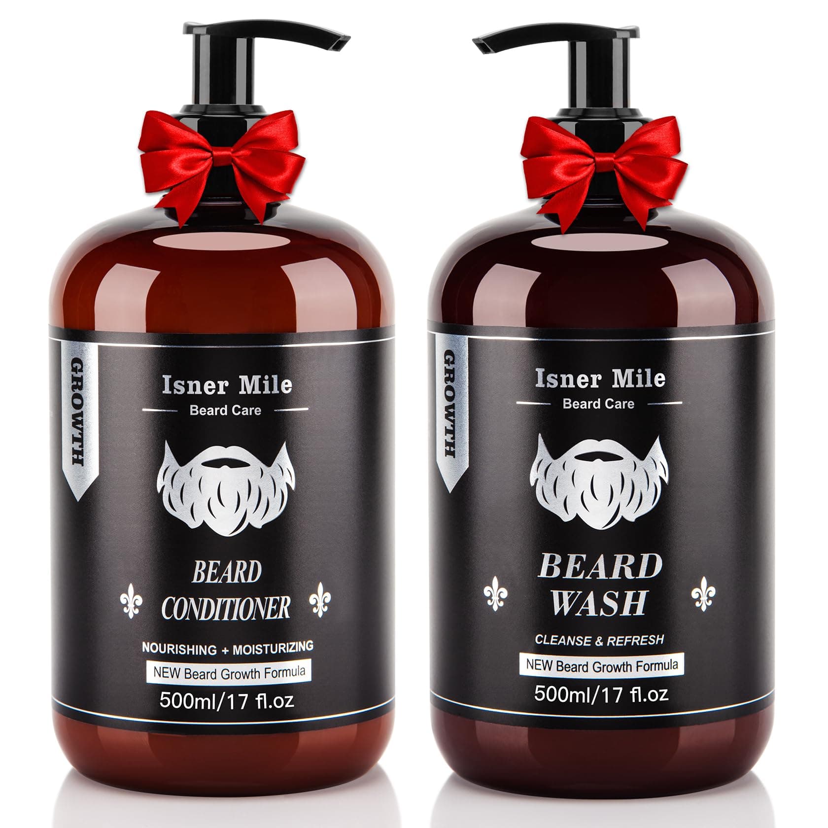 Beard Wash and Conditioner Set (Large 17 oz each), New Beard Growth Formula with Biotin Argan & Jojoba Oils, Smooth Soften Strengthen, Beard Shampoo w/Beard Oil Conditioner Gifts for Men