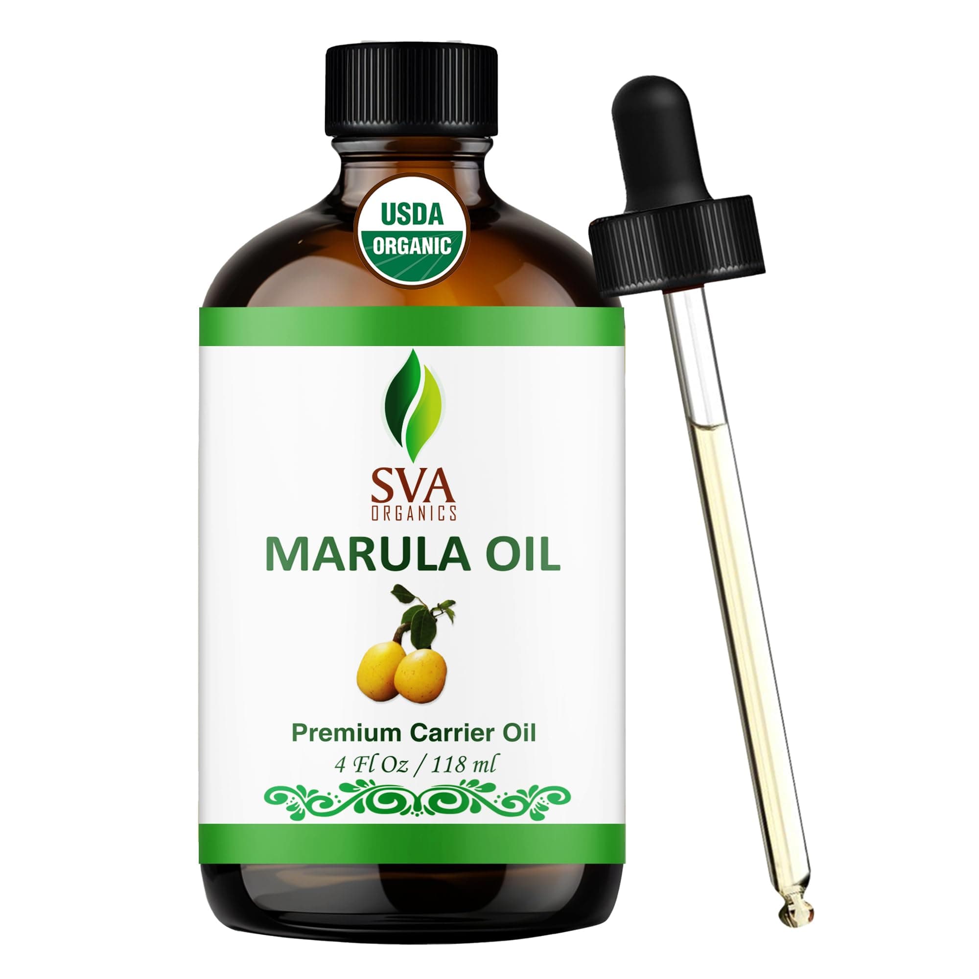 Organic Marula Essential Oil 4 Oz (118 ml)- USDA,Unrefined,Virgin,Cold Pressed by SVA Organics | Perfect for Skin,Hair,Body,Face