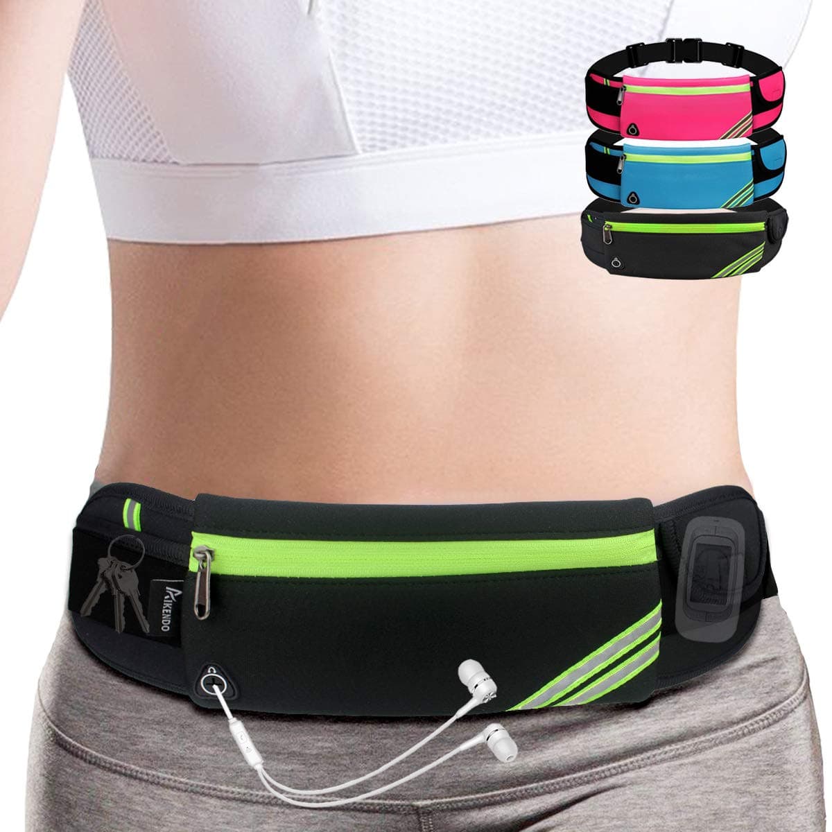 Slim Running Belt Fanny Pack,Waist Pack Bag for Hiking Cycling Workout,Reflective Runners Belt Jogging Pocket Belt,Travelling Money Phone Holder for Running, Black, One Size