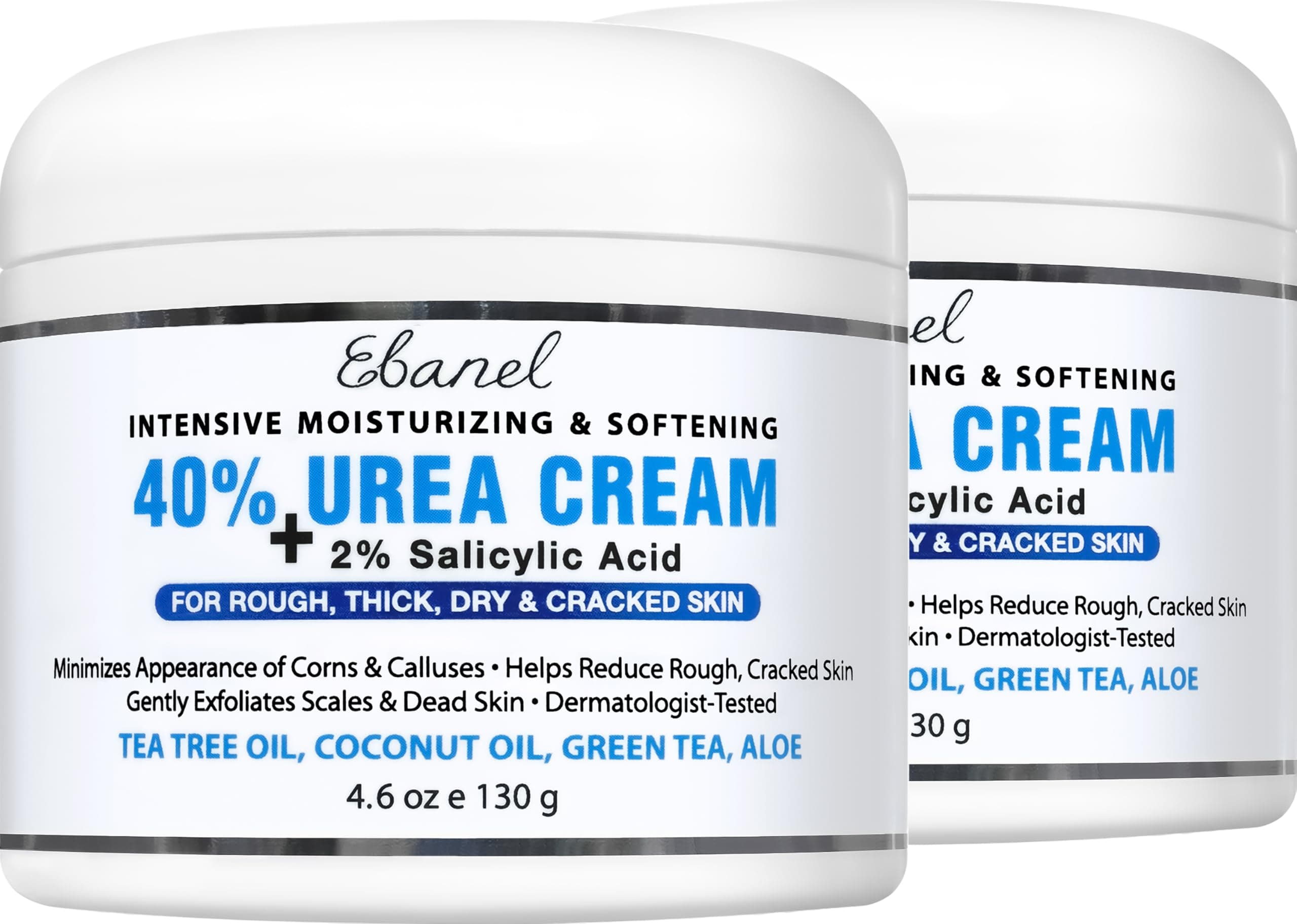 Ebanel Urea Cream 40% plus Salicylic Acid 2%, Foot Cream for Dry Cracked Heels Feet Knees Elbows Hands, Foot Dead Skin Cuticle Callus Remover Toenail Softener, Keratolytic Skin Barrier Repair, 2-Pack