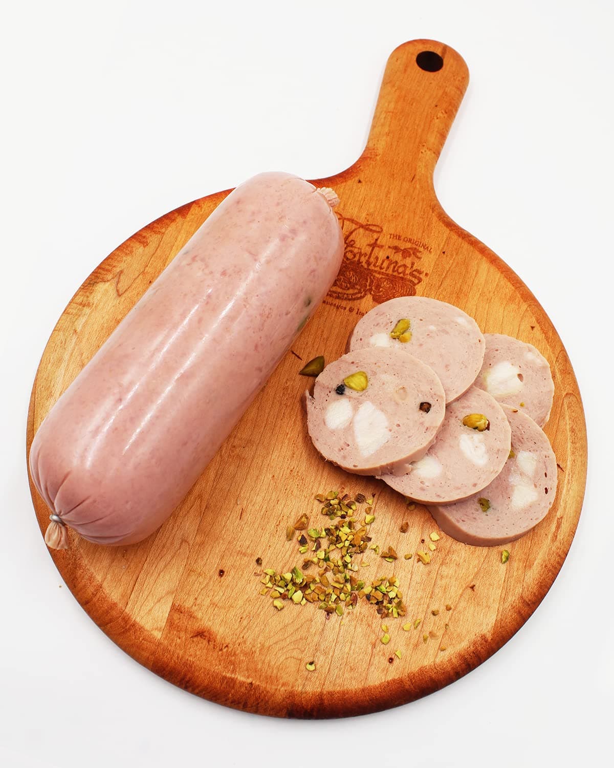 Fortuna's Mortadella Piccolo with Italian Pistachios - 1lb All Natural Pork - Authentic Flavor - Made in USA - Perfect for Sandwiches, Charcuterie Boards, and More!