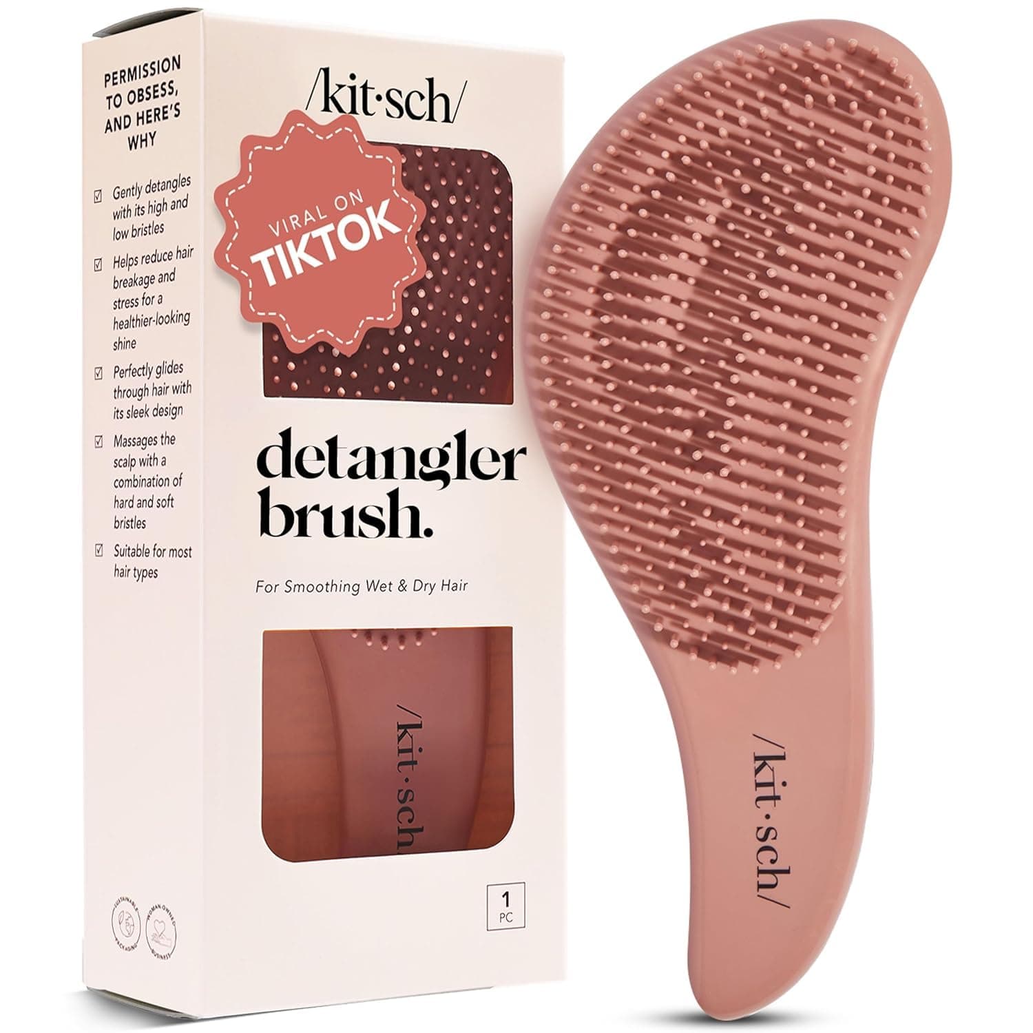 Detangler Hair Brush for Curly or Straight, Wet and Dry Hair, Detangling Brush with Flexible Hairbrush Bristles, Hair brushes for Women & Men, Adults & Kids, for Shower & Travel - Terracotta