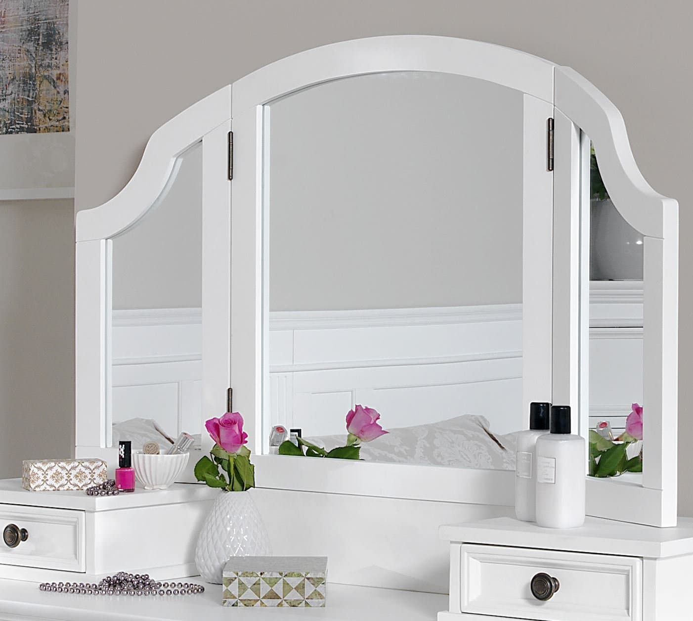 Gainsborough 3-way mirror, Large White Dressing Table mirror, ADJUSTABLE angle mirror with white frame, 60x106cm