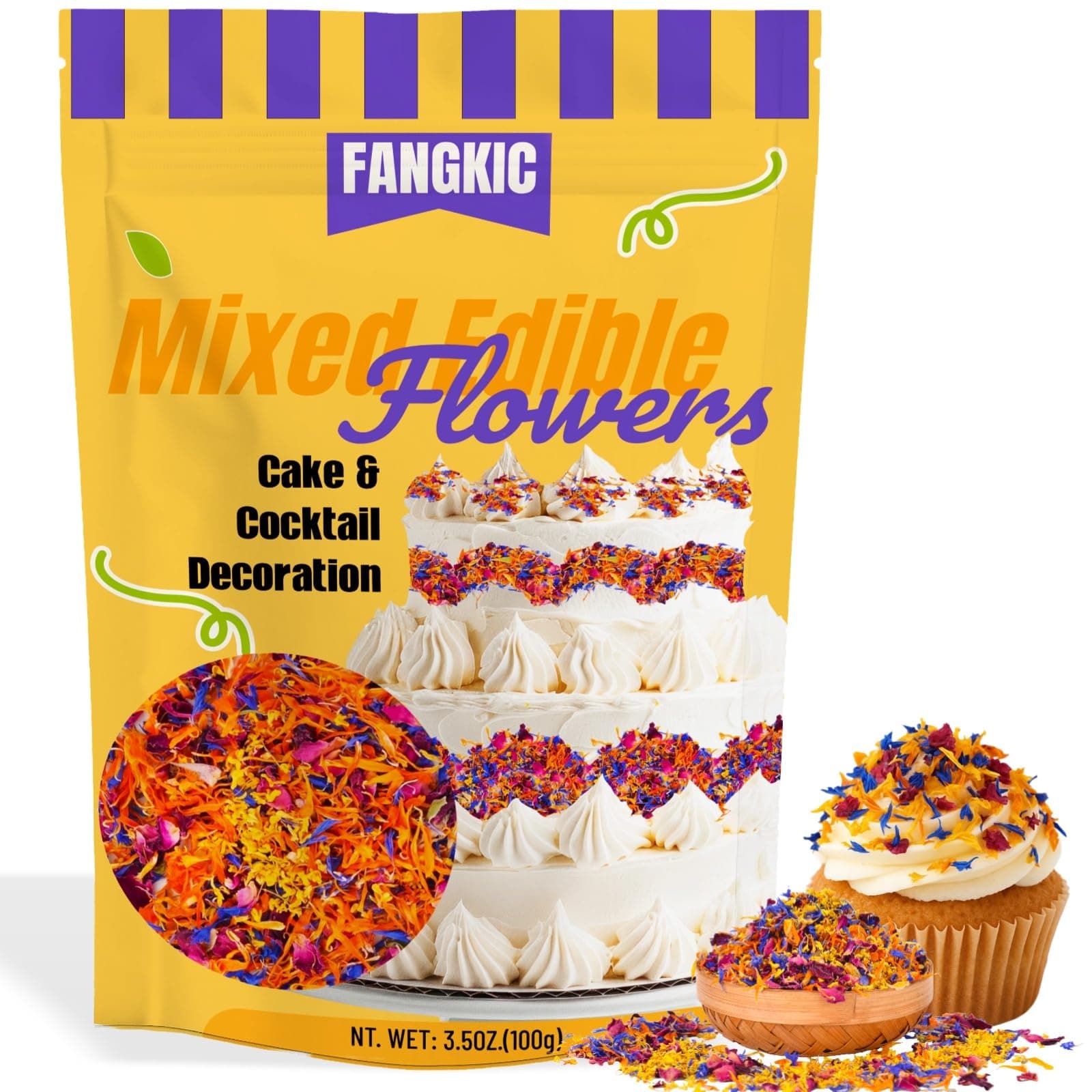 4 Kinds Natural Dried Edilble Flowers Petal Blend (3.5 Ounce), Edible Flowers for Cocktail, Cake Decoration, Soap Making, Ice cream. Include Rose Petals, Cornflower, Osmanthus, and Calendula