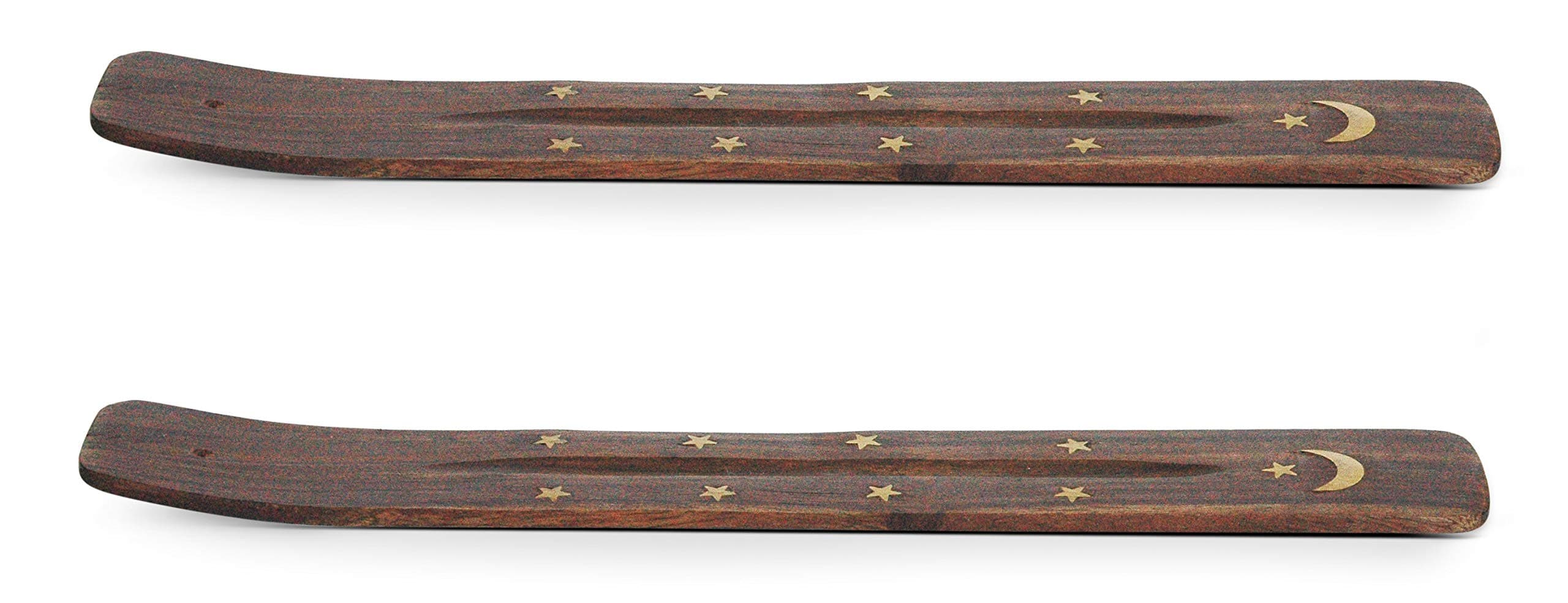 Traditional Wooden Handmade Incense Stick Holder, Ash Catcher with Moon and Star Brass Inlay Work on Hardwood