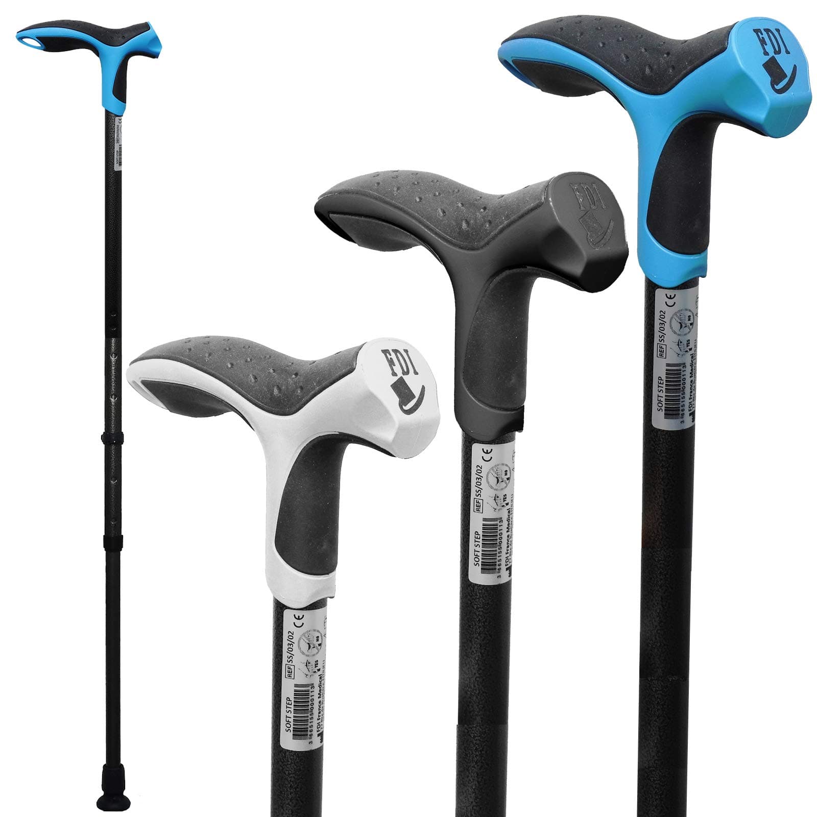 Premium Soft Step Lightweight Aluminium Comfort Grip Walking Stick Cane - Blue