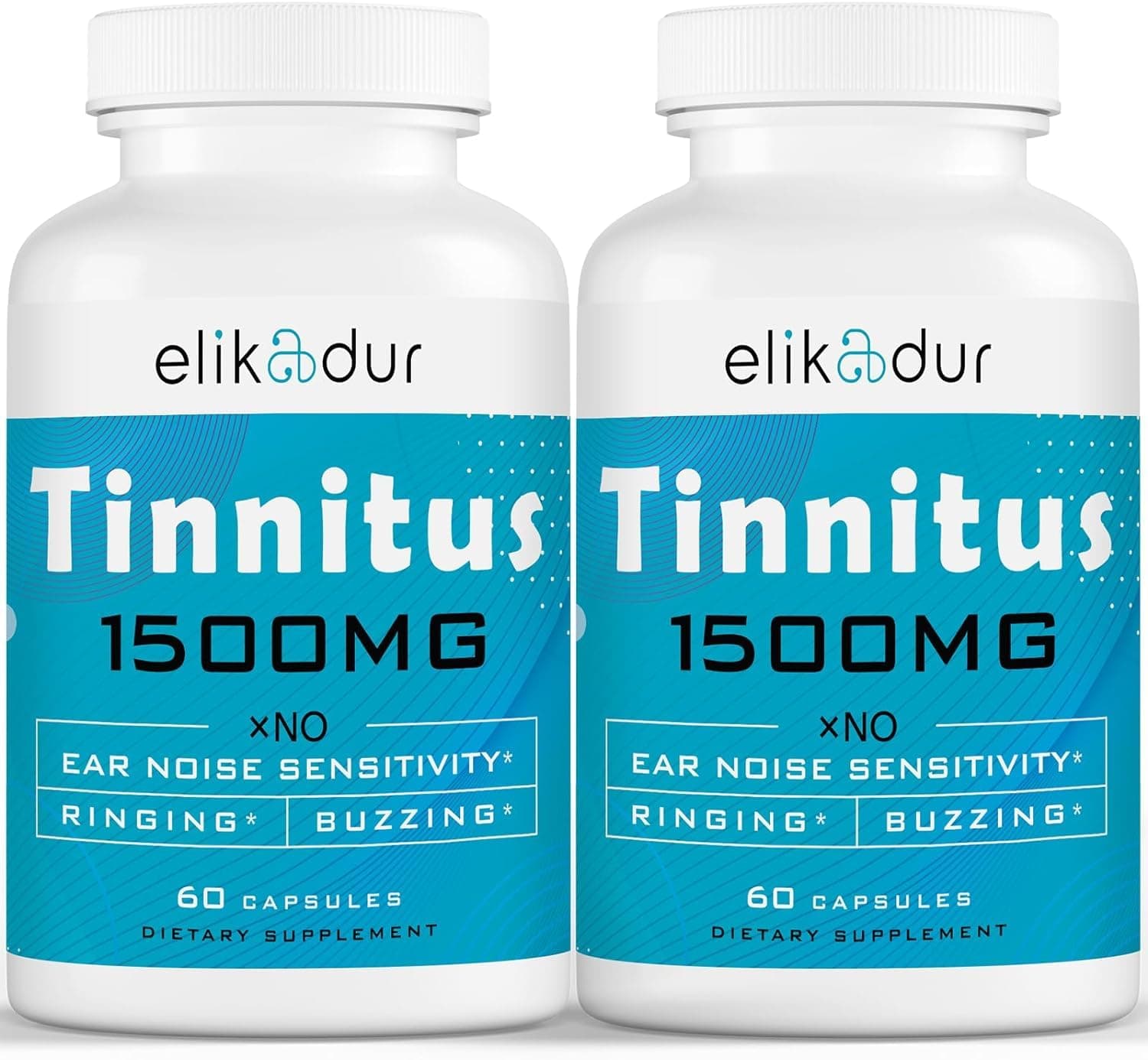 1500 MG Tinnitus for Ringing Ears, Tinnitus Supplement for Ear Ringing, Proprietary Herbal Blend, Ear Tinnitus for Women Men, (60 Caps, 2-Pack)