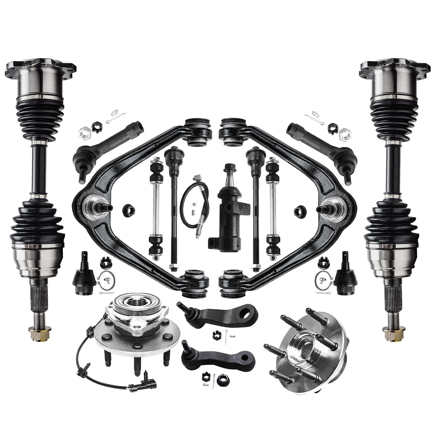 Detroit Axle -Front End 17pc Suspension Kit for 4WD Chevy GMC Silverado Sierra Yukon XL Suburban Avalanche 1500 Tahoe Escalade ESV EXT Upper Control Arms Ball Joints CV Axles Wheel Bearing Hubs