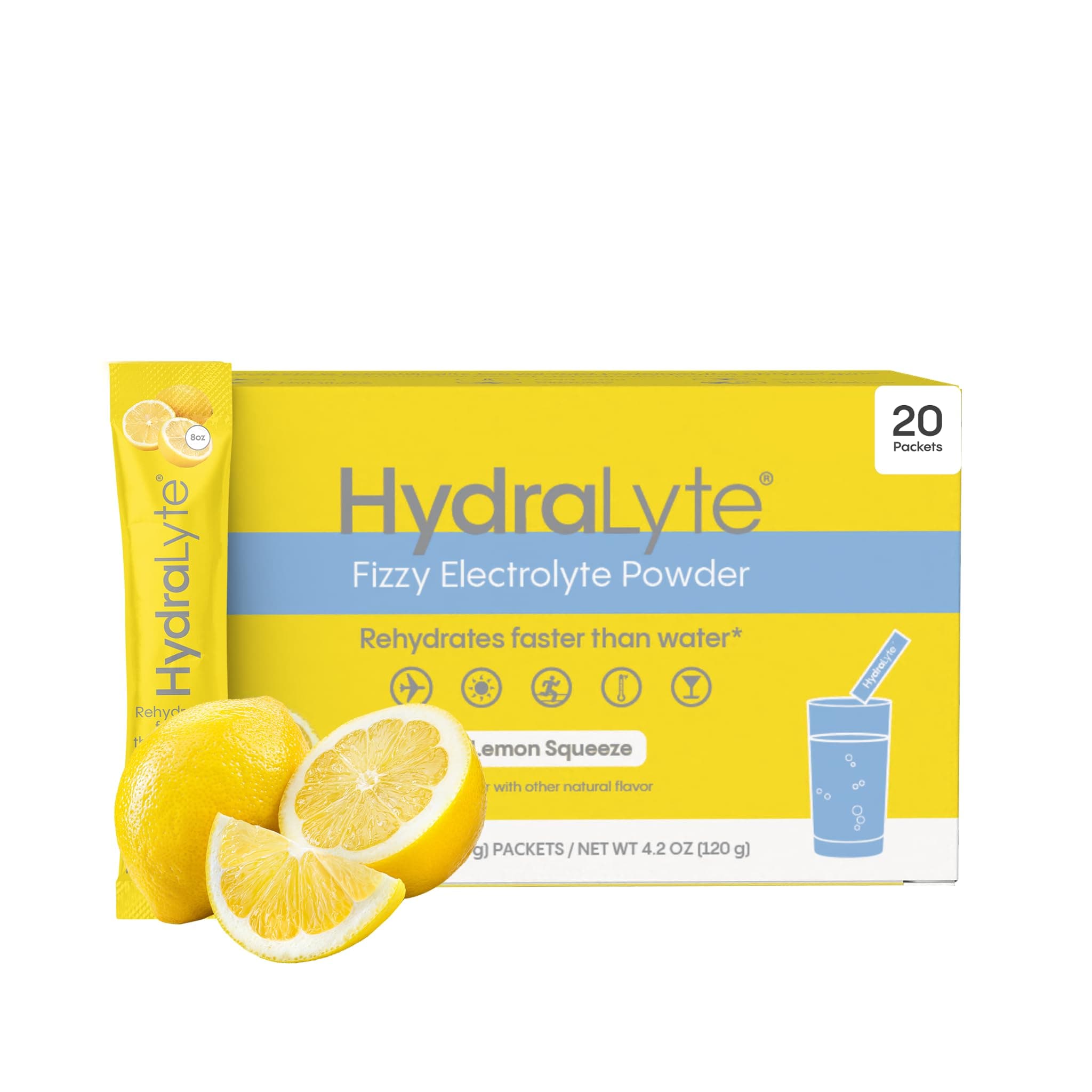 Electrolyte Powder Packets | Lemon Hydration Packets | Low Sugar Electrolyte Powder for Rehydration Solutions | Hydration Multiplier (8 oz Serving, 20 Count)