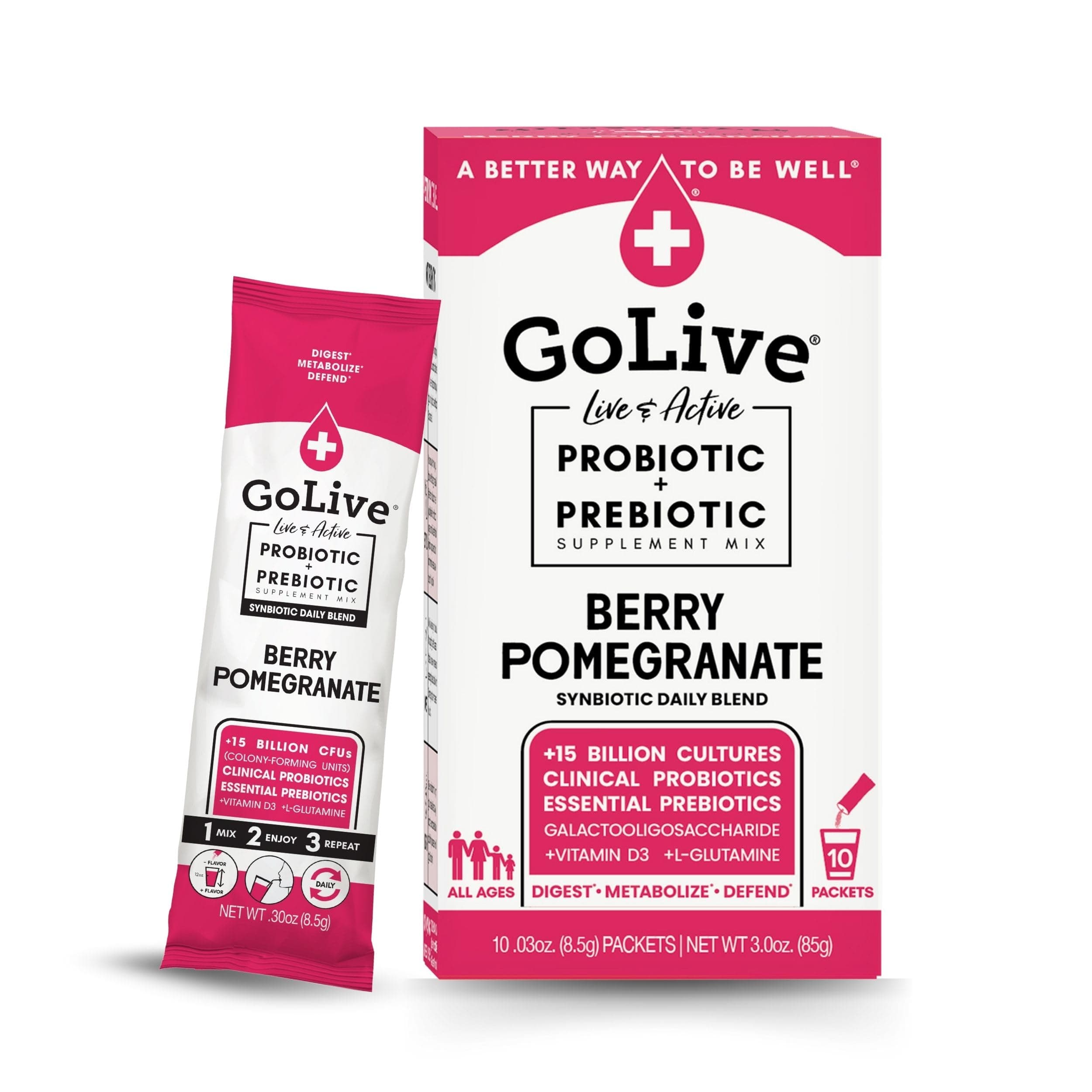 Prebiotic and Probiotic for Women, Men, Kids. Berry Pomegranate Synbiotic Powder w/ L-Glutamine, Vitamin D3, Electrolytes. For Gut Health, Digestion, Metabolism, Immunity 15-50B CFUs.