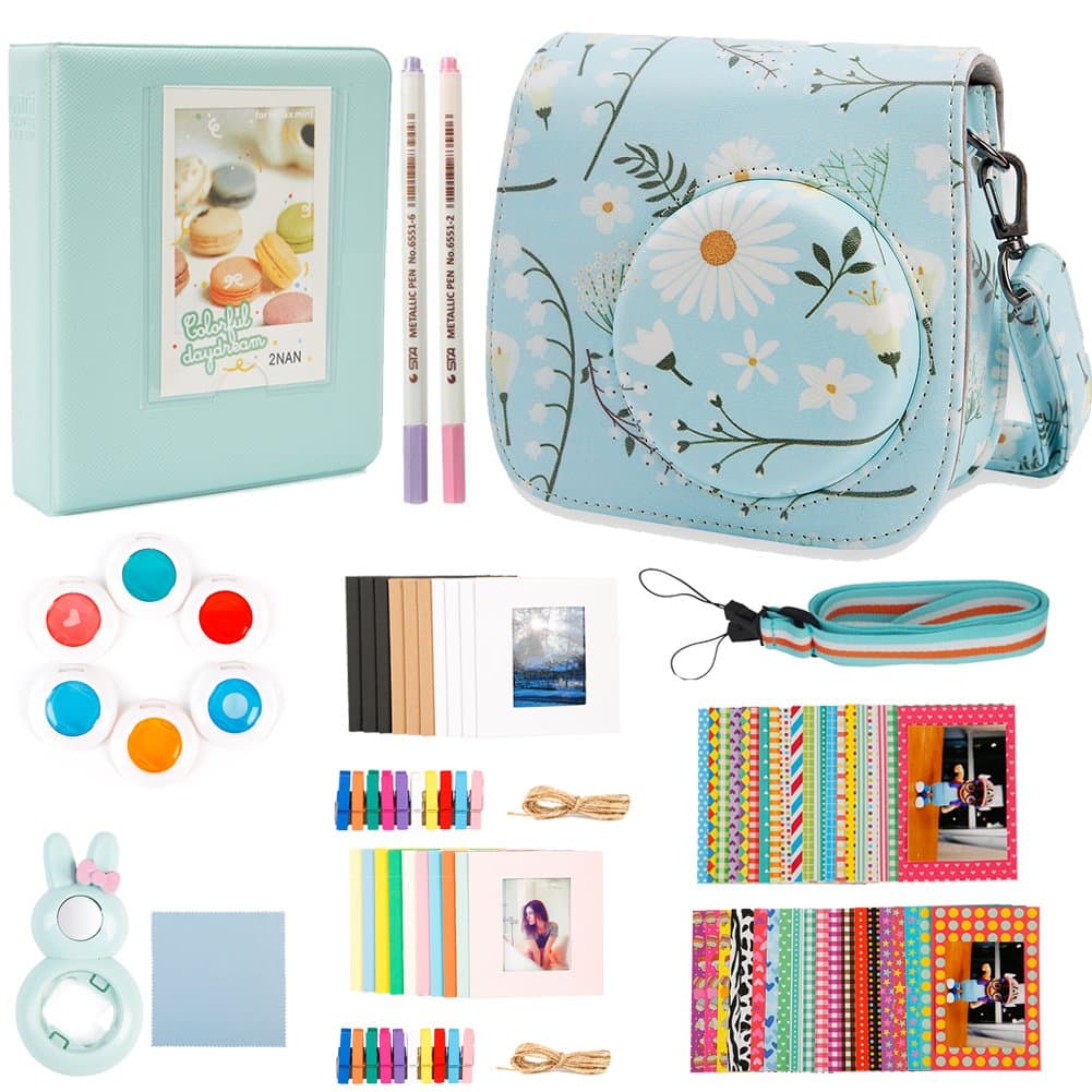 Annle Mini 9 Accessories in a Beautiful box Compatible with FujiFilm Instax Mini 8/8+/ 9 Instant Film Camera (Blue Daisy A)