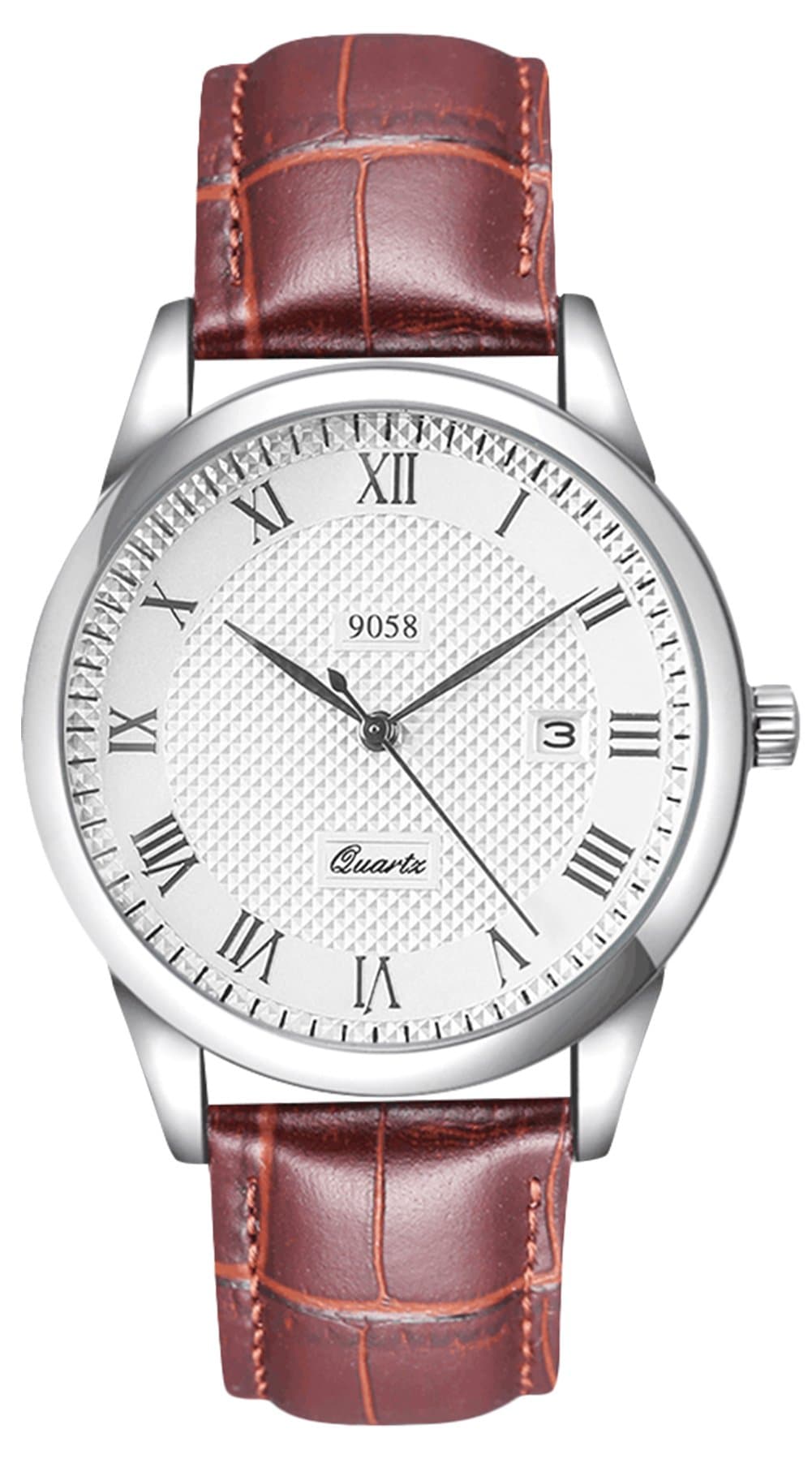 VDSOW Mens Analogue Quartz Watches with Brown Leather Strap - Waterproof Stylish Wrist Watch with Date Calendar, Classic Fashion Casual Business Large Face Watches for Men