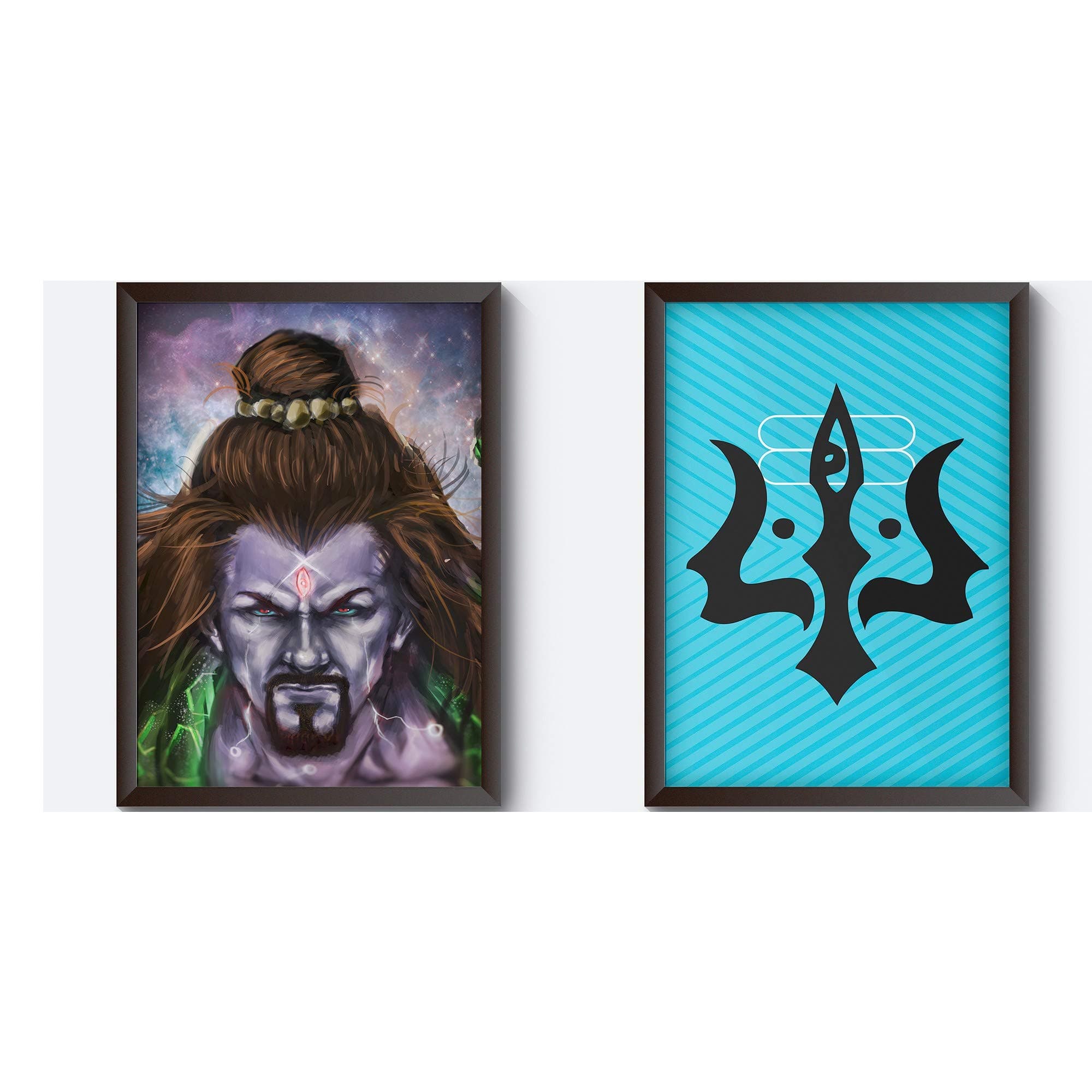Motivate box India, 2 Frames with Shiva Anger and Trishul Tattoo Designs (Size:8 in X12 in Poster Included)