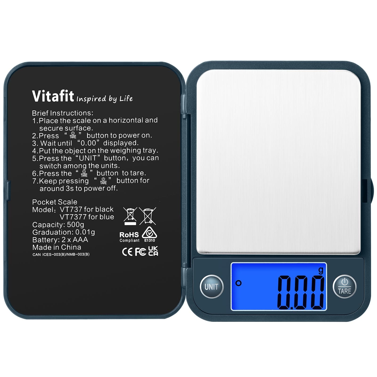 500g Digital Pocket Scale,High Accuracy Assured by Scale Professional Factory Since 2001, Gram Scale 0.01g for Multifunction: Lab,Food, Kitchen,Coffee,Jewelry; Blue