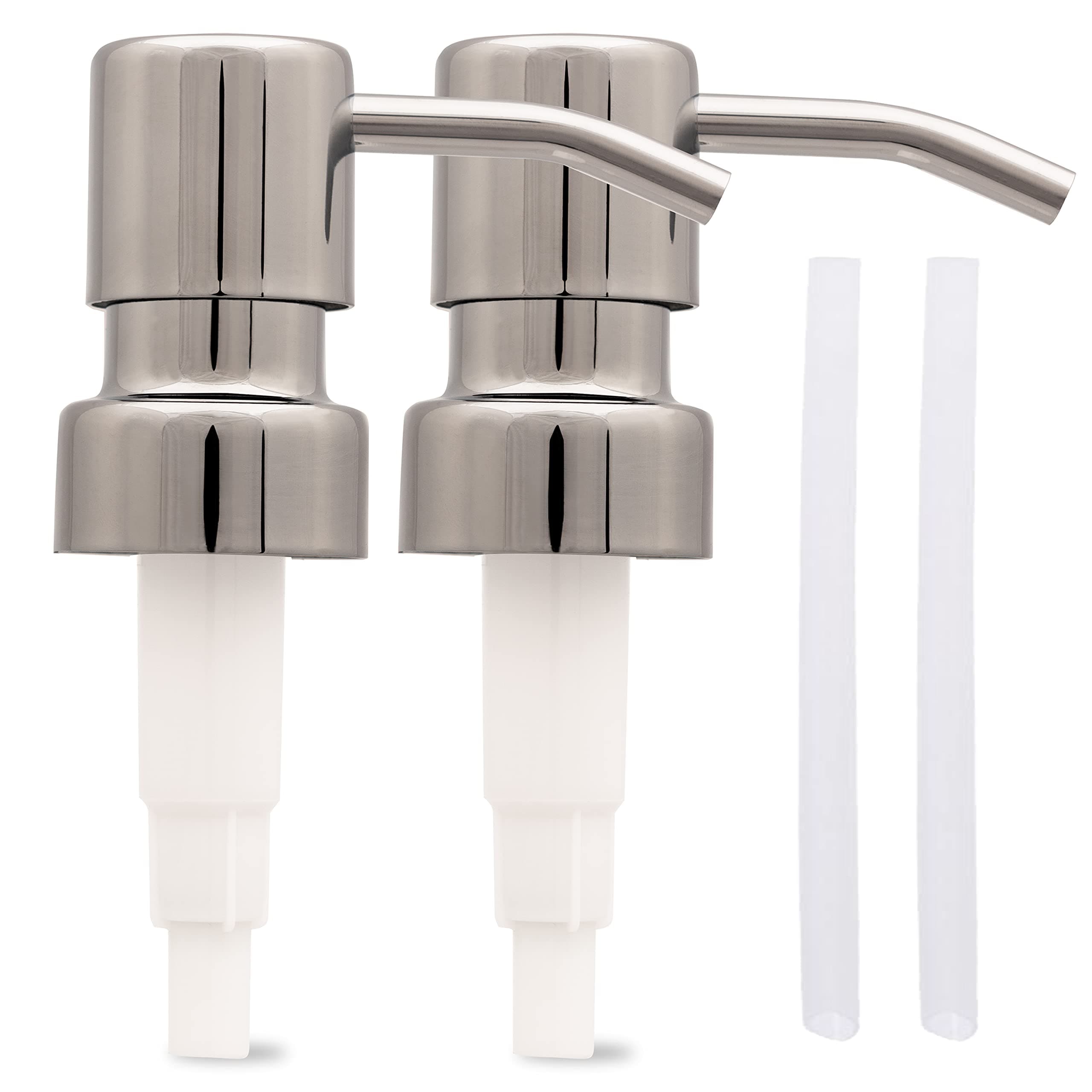 Stainless Steel Soap and Lotion Dispenser Pumps, Replacement for Your Bottles (Chrome, 2 Pack)