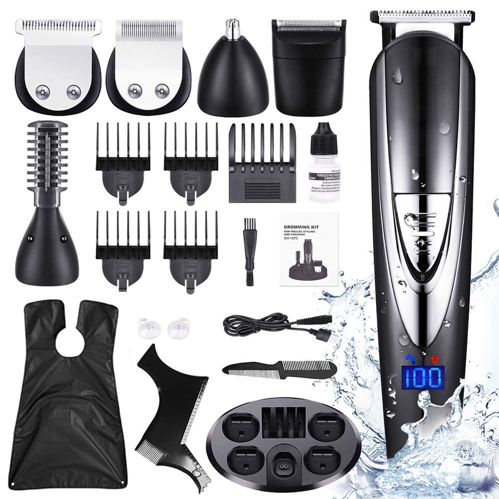 Beard Trimmer Hair Clipper Kit for Men, WISDOMLIFE 10 in 1 Electric Trimmers Grooming for Nose Ear Facial Body Waterproof USB Rechargeable Mustache Cordless Precision Groomers