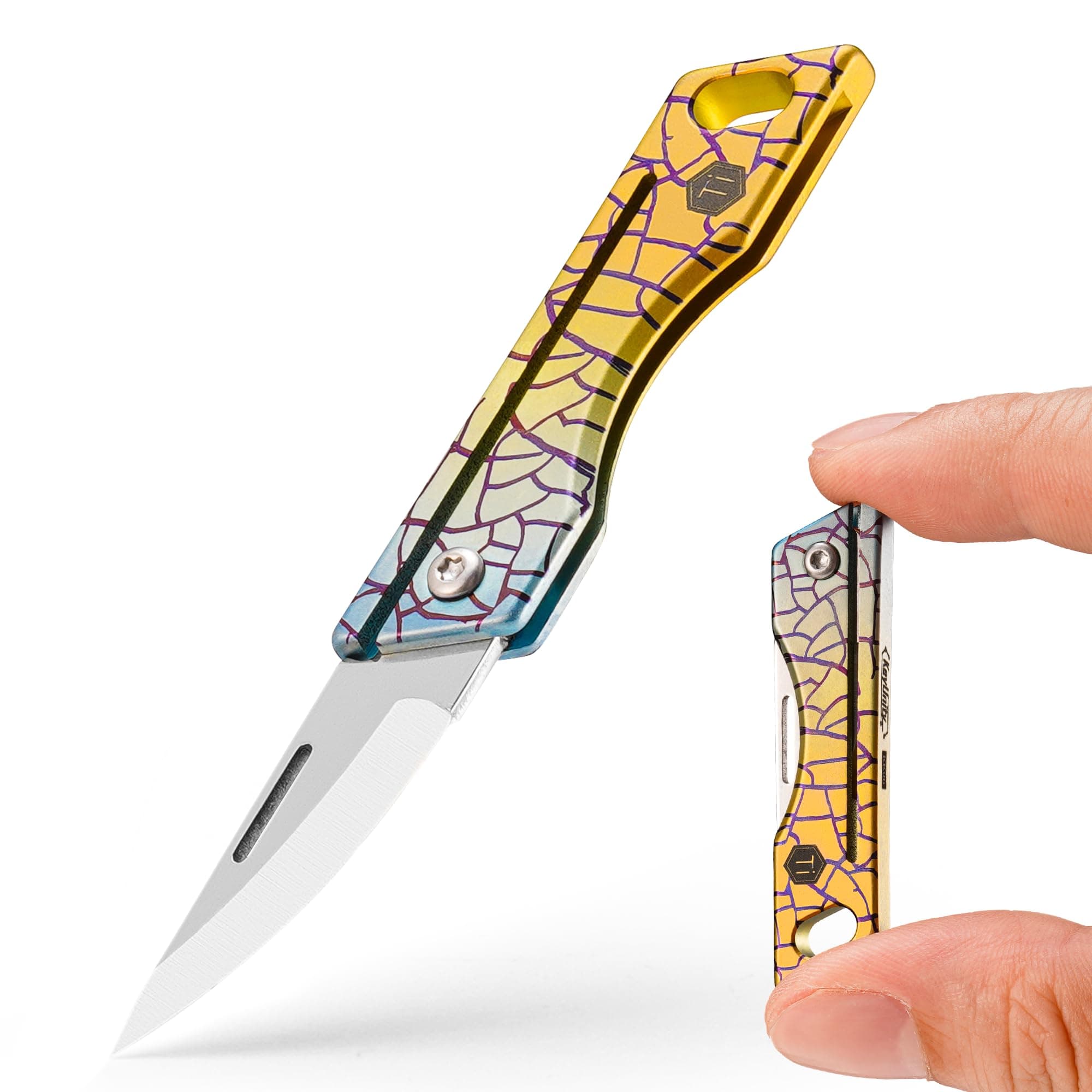 KeyUnity KK06 Titanium Keychain Knife, Lightweight Folding Knife For Daily Cutting Mail, Packages, Ropes, And Tapes(Yuzu)