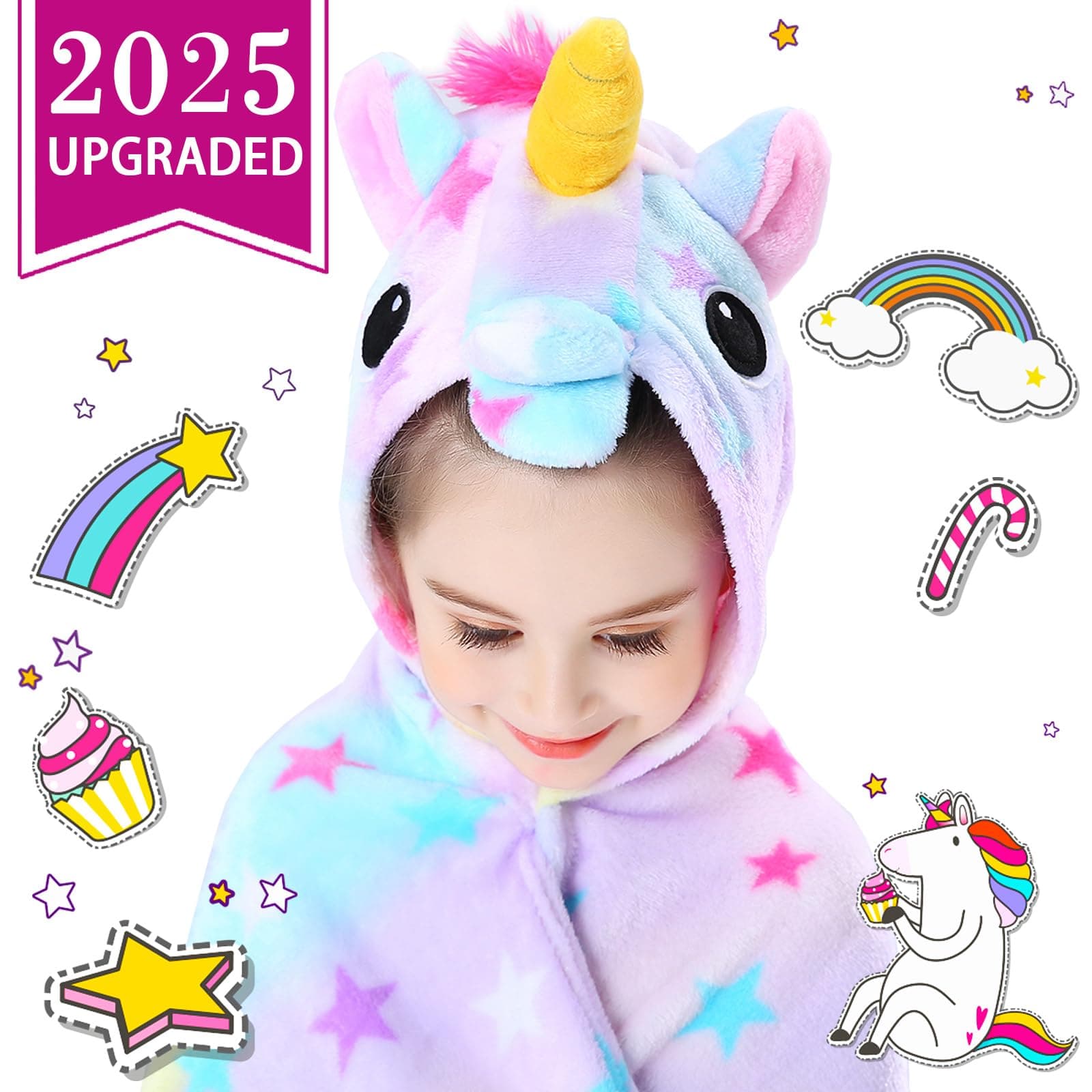 Unicorn Gifts for Girls Wearable Fleece Soft Throw Blanket Cute Hooded Bath Towel Wrap Plush Bathrobe Soft & Cozy Kids Cotton Bath/Pool/Beach Gifts for Girls Birthdays Christmas Holidays