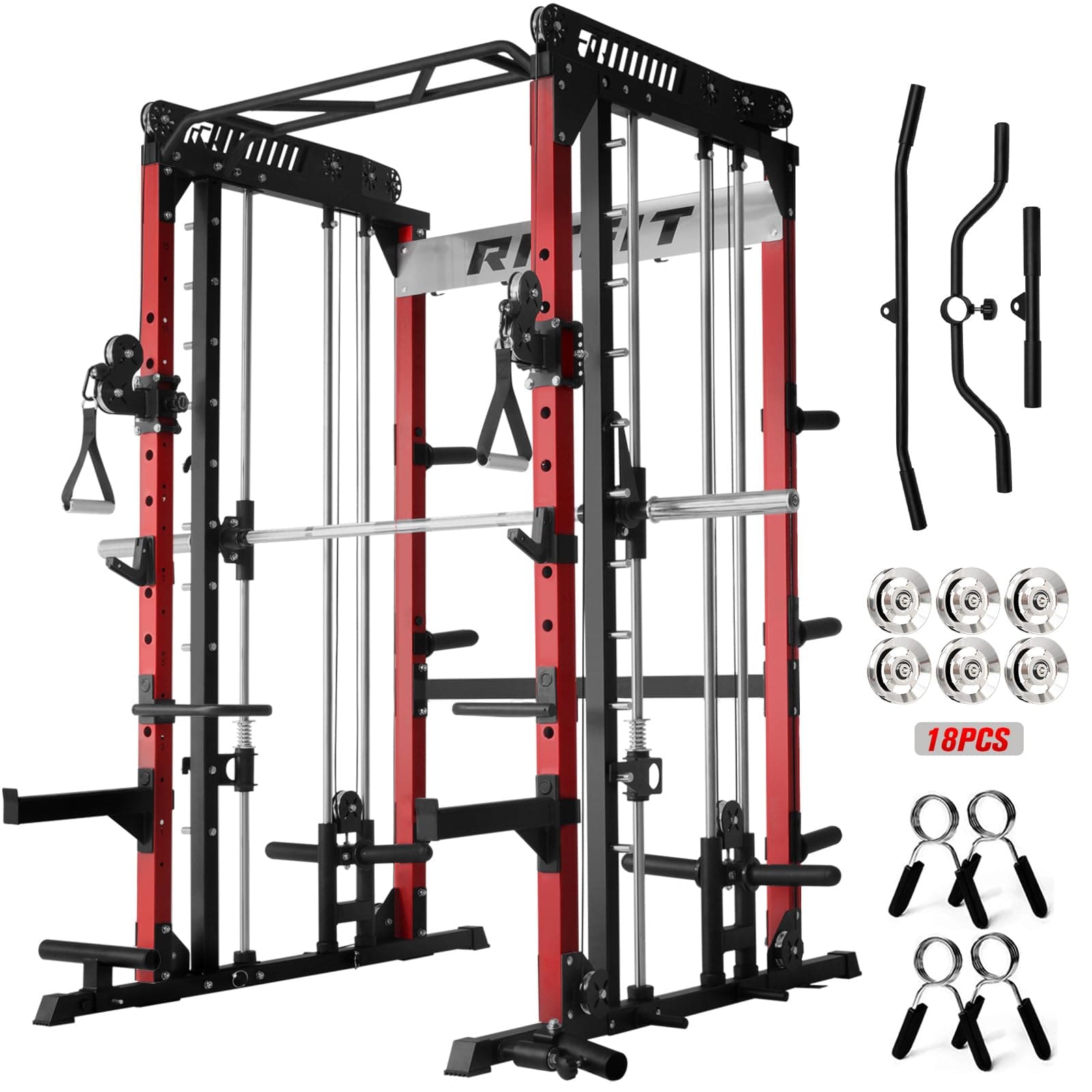 RitFit M1 & M1 Pro Smith Machine with Cable Crossover System, Multi-Function Squat Rack Power Cage for Home Gym, Power Rack and Packages