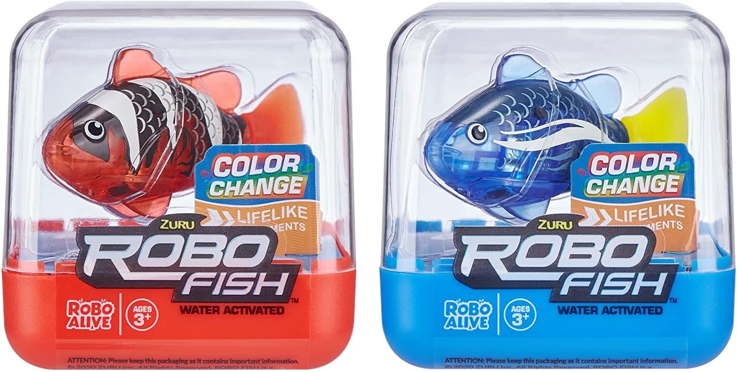 Robo Alive Robo Fish Robotic Swimming Fish (Blue + Red 2 Pack) by ZURU Water Activated, Changes Color, Comes with Batteries, Amazon Exclusive - Blue + Red (2 Pack)