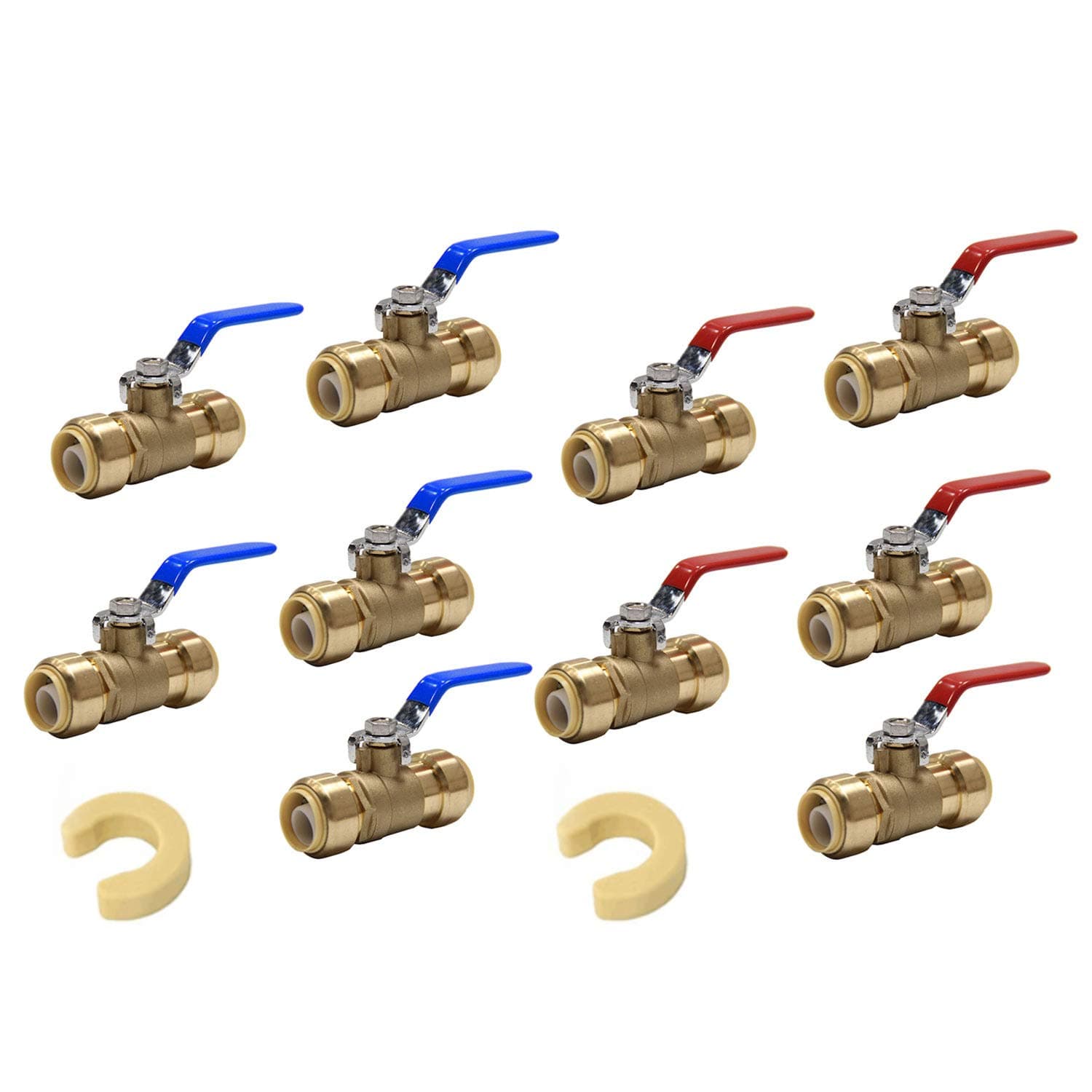 (Pack of 10) EFIELD 1/2 Inch Push-Fit Full Port Ball Valve for Hot and Cold Water 5 Pieces Each with 2 Disconnect Clip Tools, UPC Certified,(PF-VALVE003)