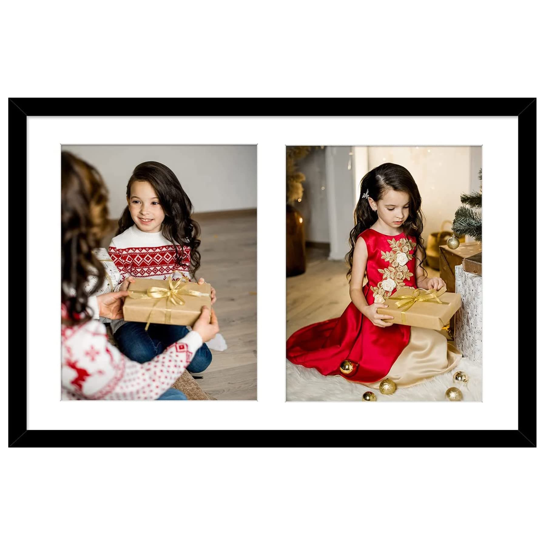 Golden State Art, 12x19 Black Wood Collage Picture Frame with White Mat - Displays Two 8x10 Photos - Real Glass, Sawtooth Hanger, Swivel Tabs - Wall Mounting - Great for Collages, Weddings