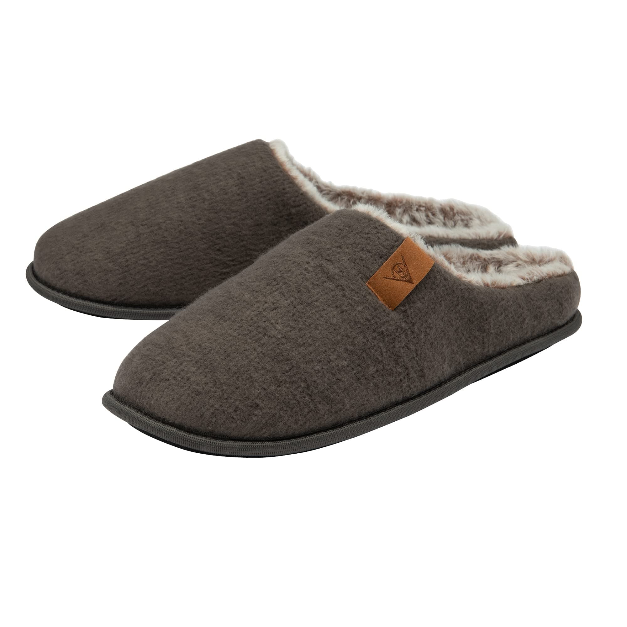 DUNLOP Mens Slippers Slip On Felt Mule Comfy House Shoes Faux Fur Lined Memory Foam Sizes 7-12