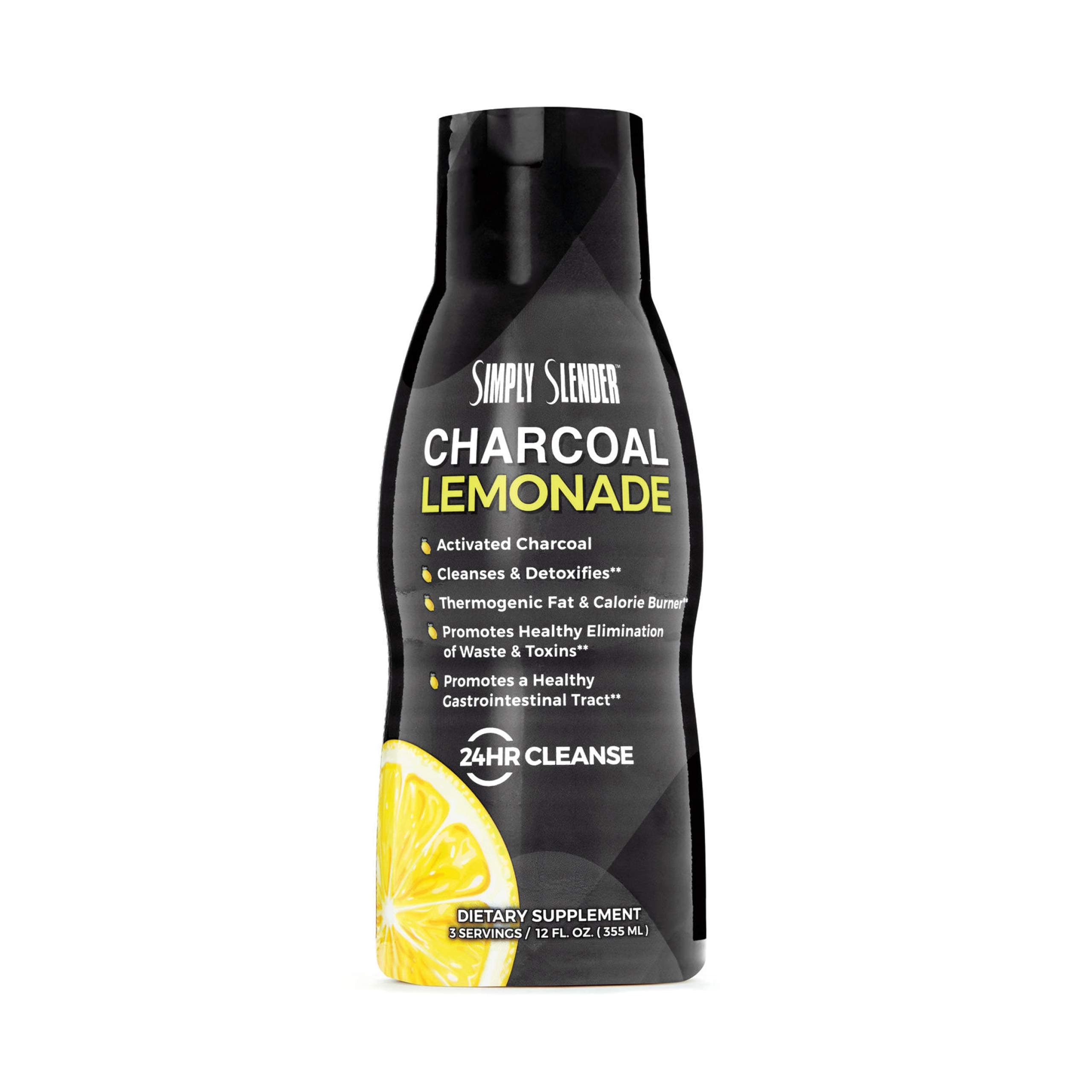 Simply Slender Charcoal Lemonade 24 Hour Cleanse with ECGC from Green Tea - Activated Charcoal Drink with Natural Lemon for Toxin Elimination & Cleansing, 12 fl oz