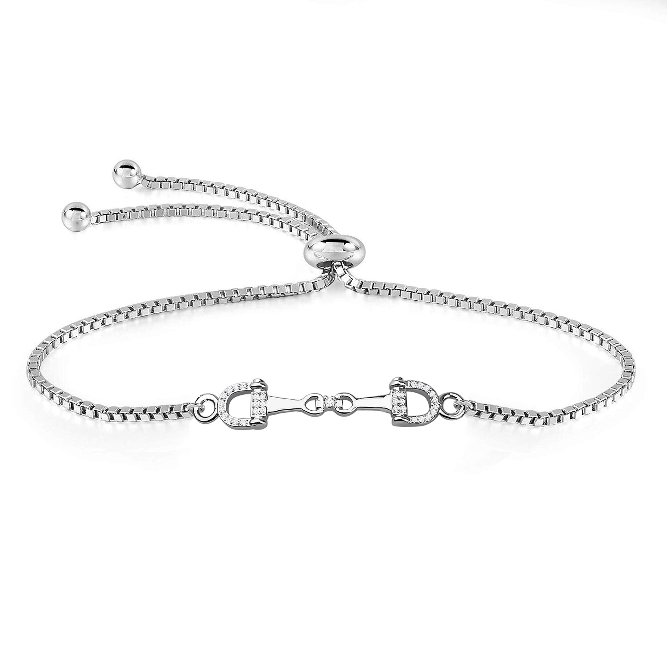 Horse Snaffle Bit Crystal Easy Hook Clasp Charm Bangle Bracelet Equestrian Jewelry Good Luck Gift for Horse Lover (Snaffle slider silver)