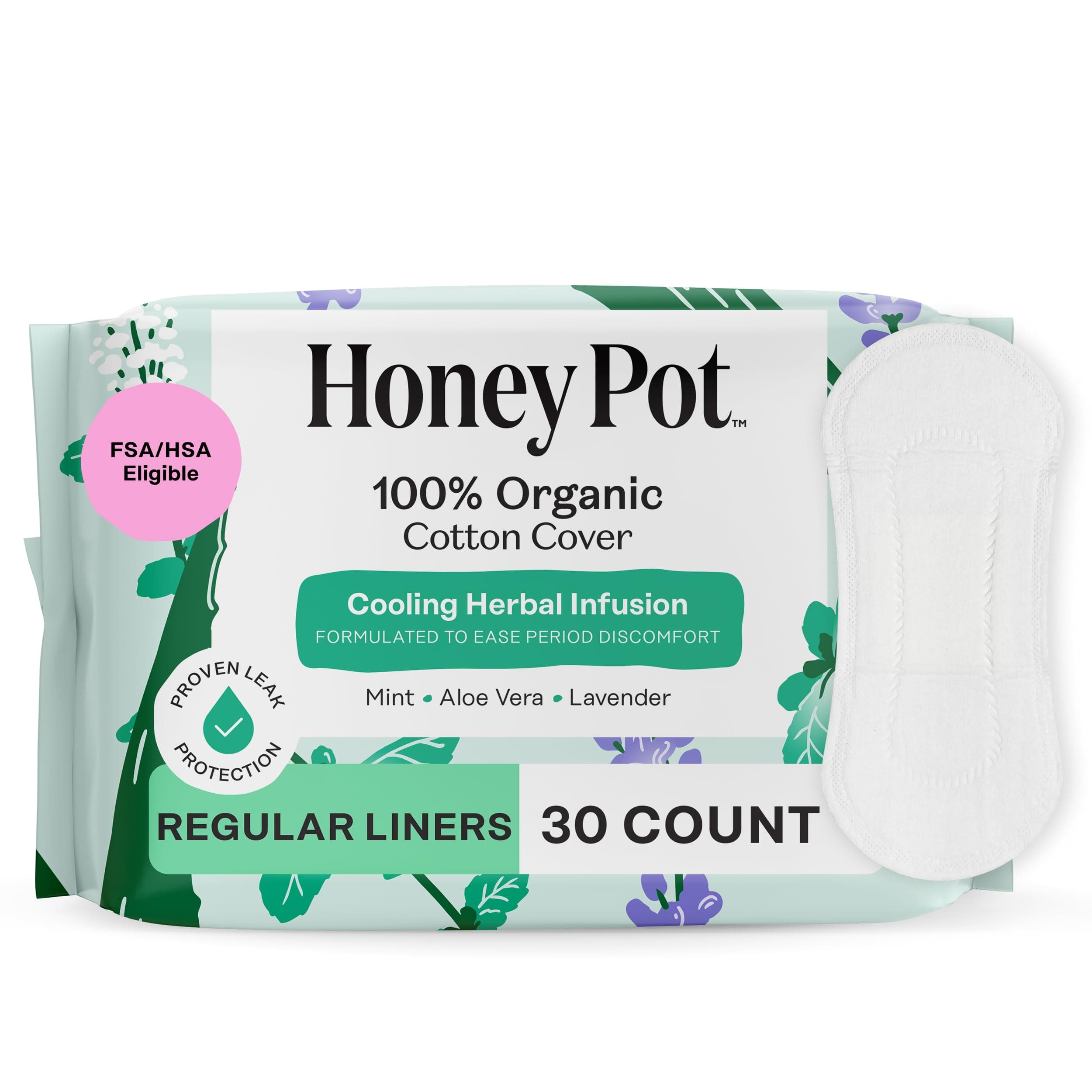 The Honey Pot Company - Herbal Everyday Panty Liners for Women - Infused w/Essential Oils for Cooling Effect & Organic Cotton Cover - Feminine Care - 30 ct