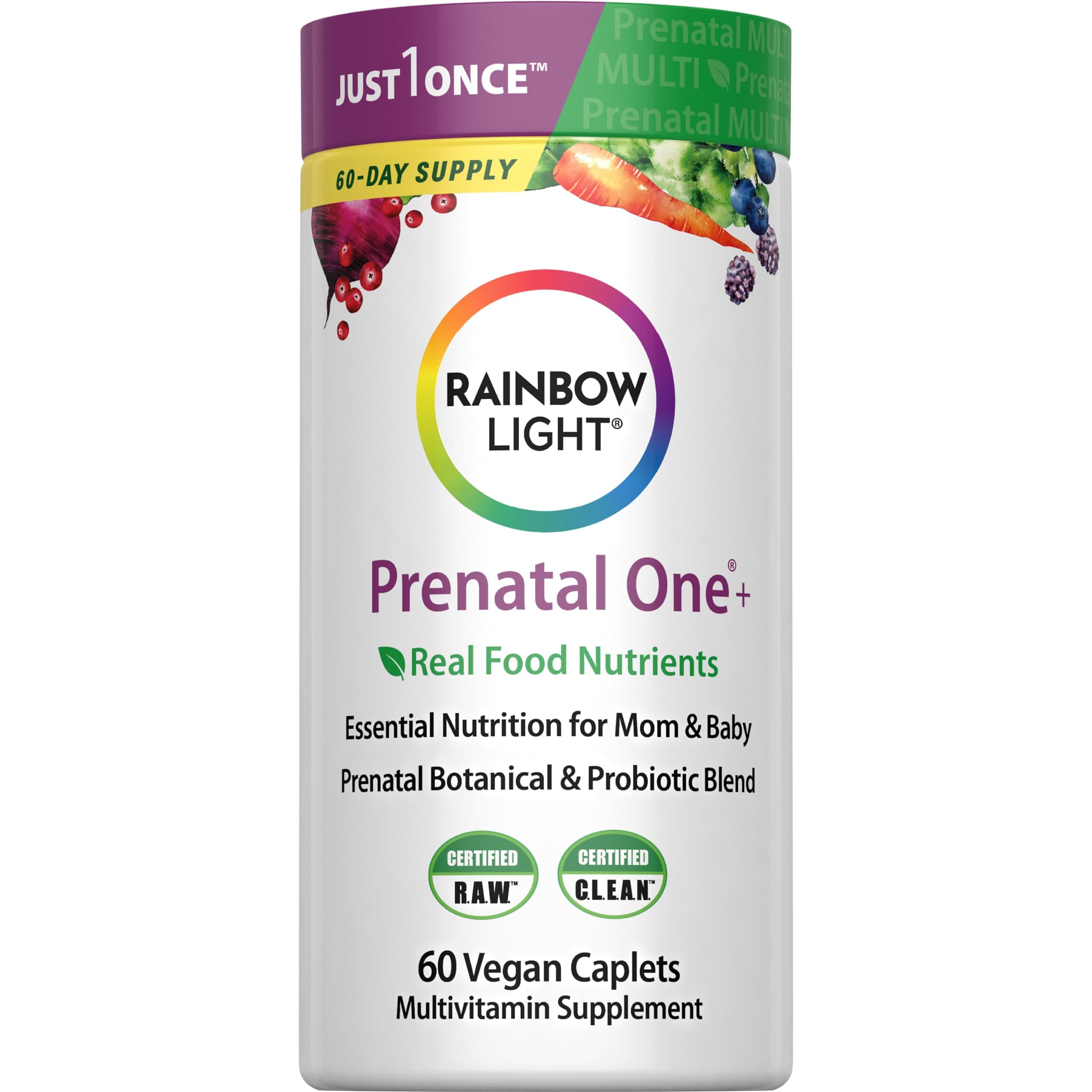 Prenatal One Multivitamin, Folic Acid, Calcium, & Vitamin D, Gluten Free, Supports from Conception to Postnatal, Clinically Proven Absorption, 60 Tablets