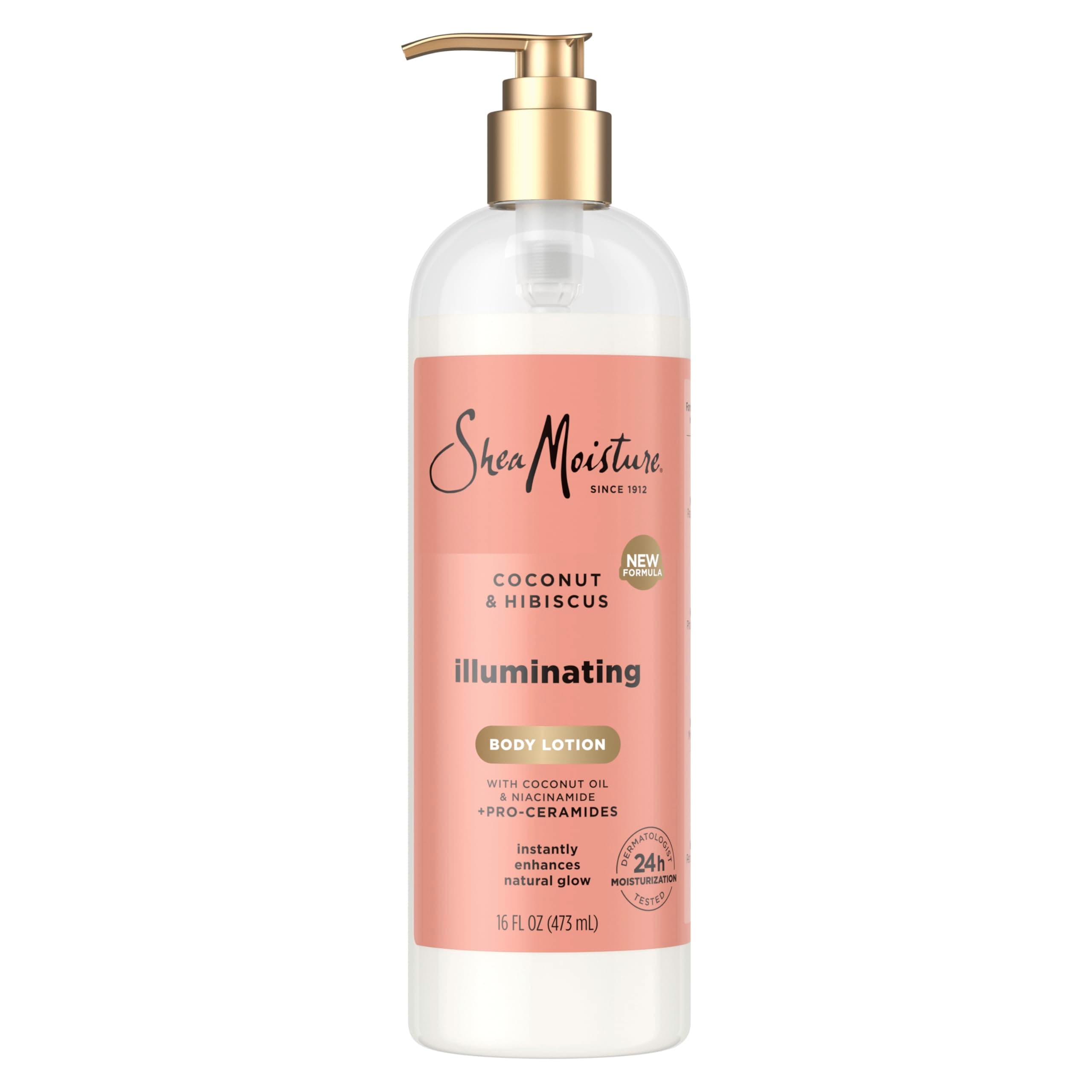 SHEA MOISTURE Illuminating Body Lotion with Coconut Oil, Hibiscus, Niacinamide and Pro-Ceramides, Instantly Enhancing Skin's Natural Glow, 24H Moisturizing 16 oz